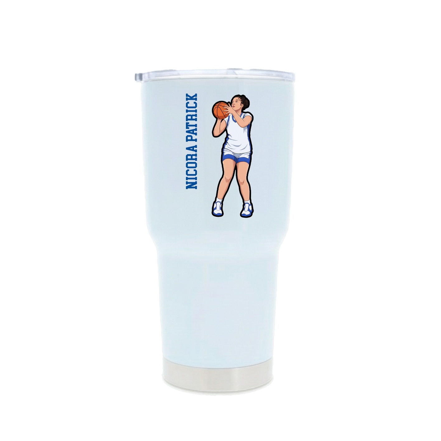 30oz Stainless Steel Tumbler — Name Vertical in White
