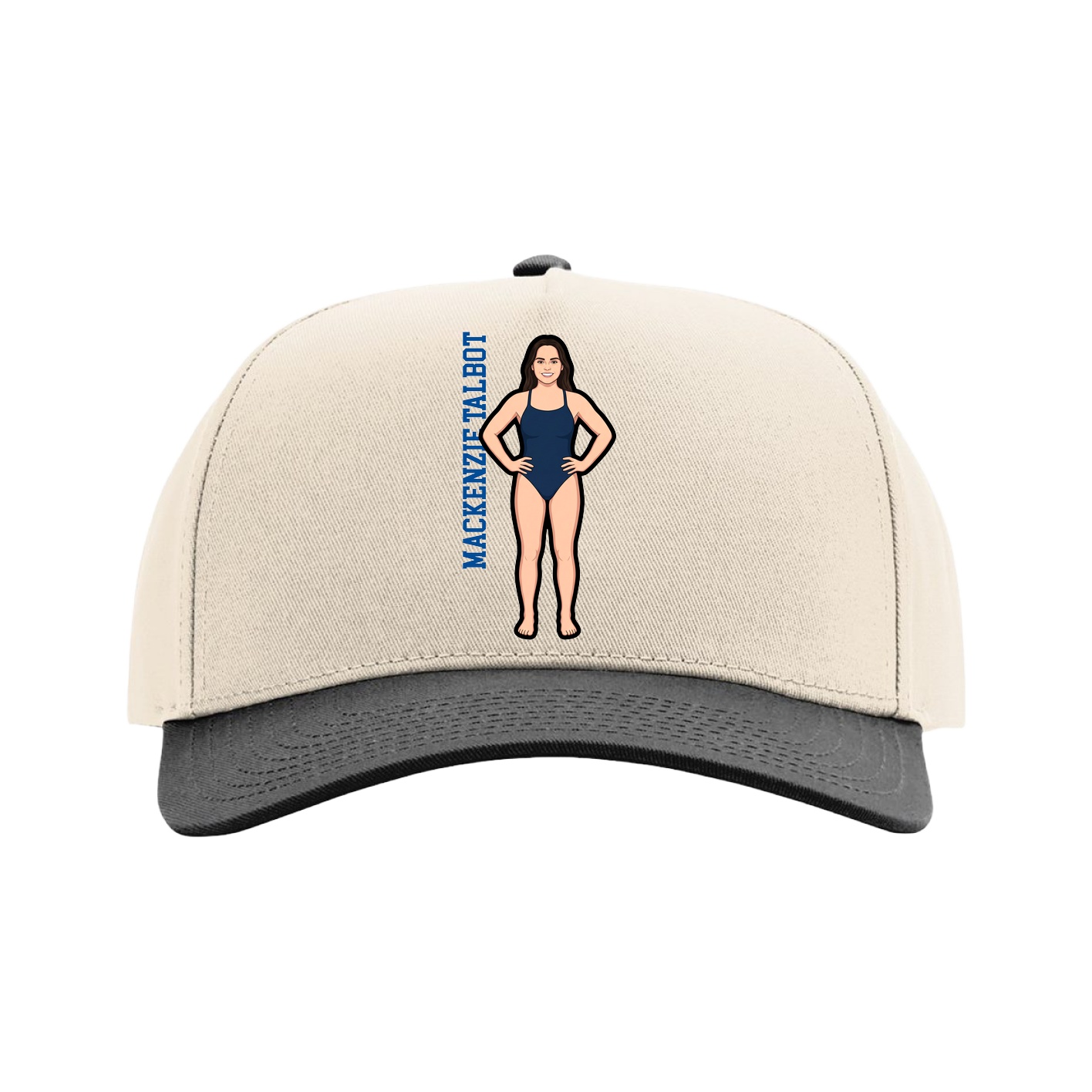 Full Fabric Five-Panel Champ Cap — Name Vertical in Cream/Black