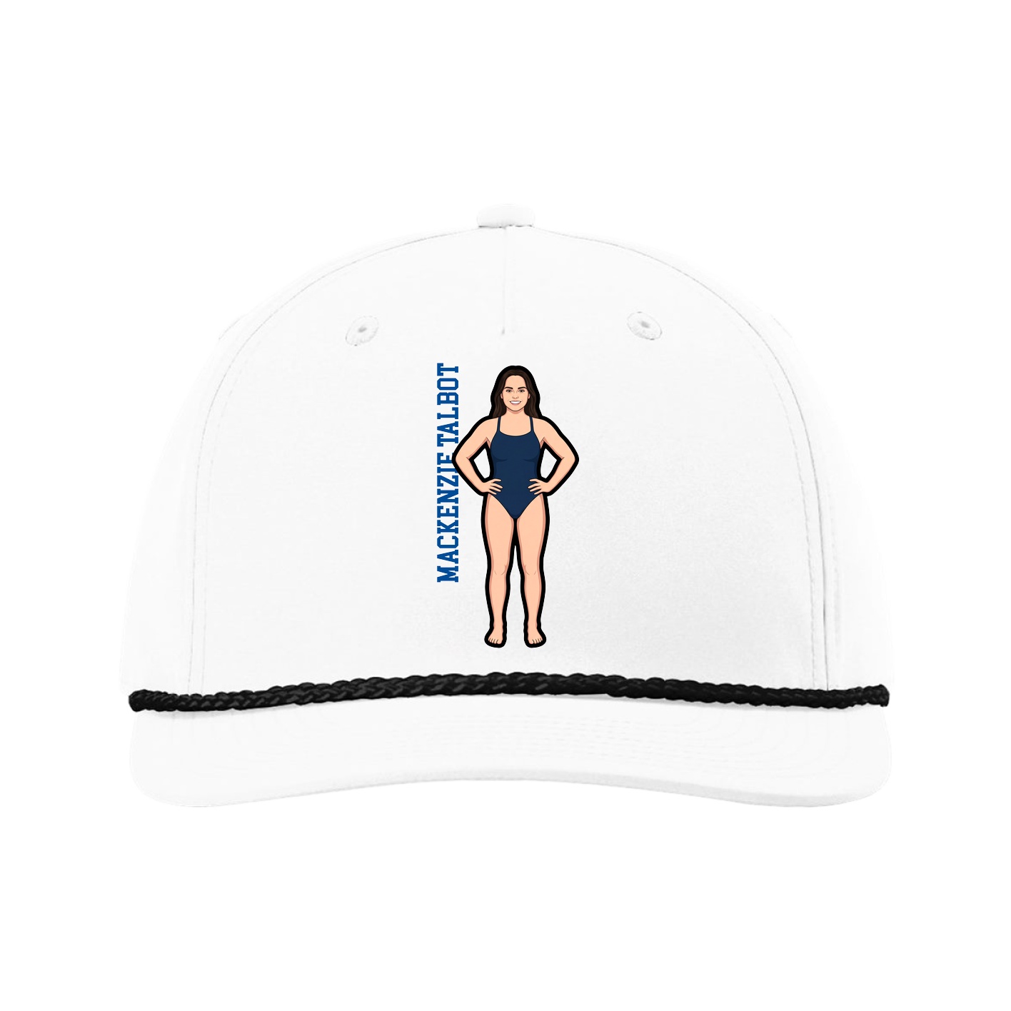 Five-Panel Classic Rope Cap — Name Vertical in White