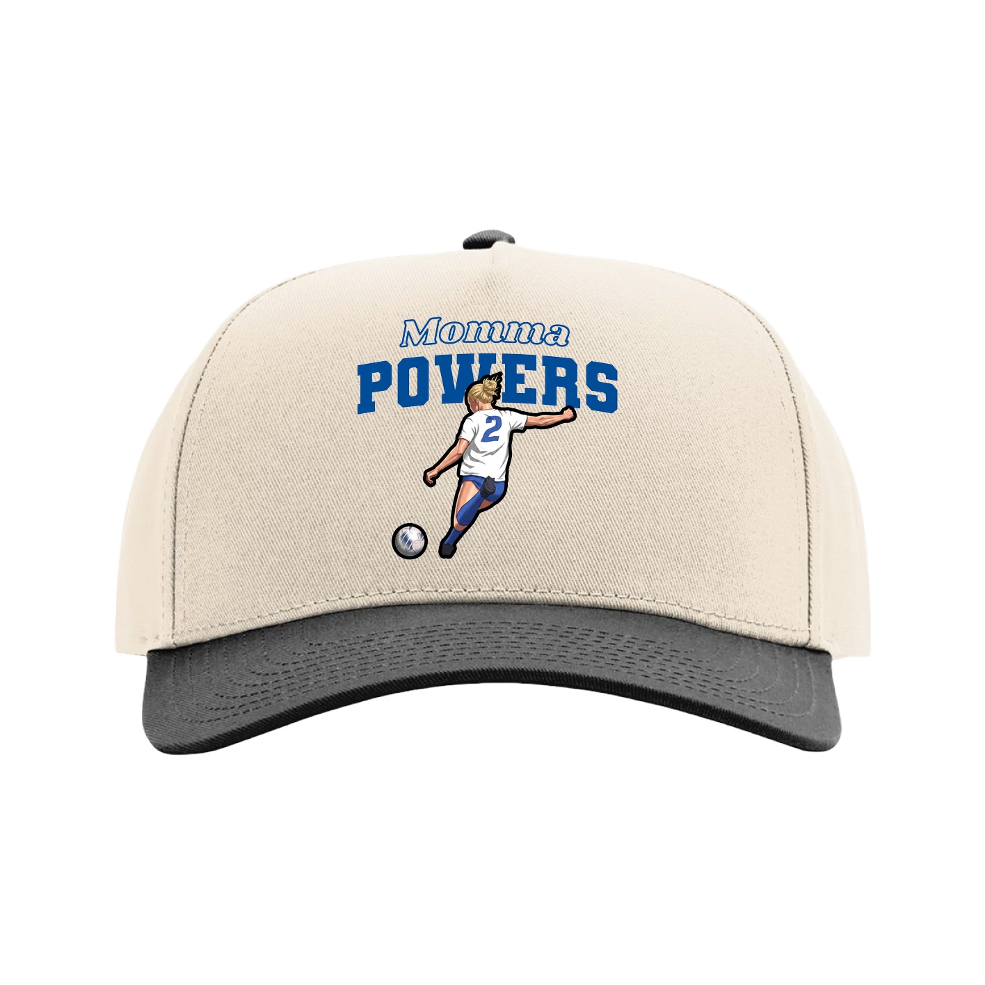 Full Fabric Five-Panel Champ Cap — Mothers Day Block in Cream/Black