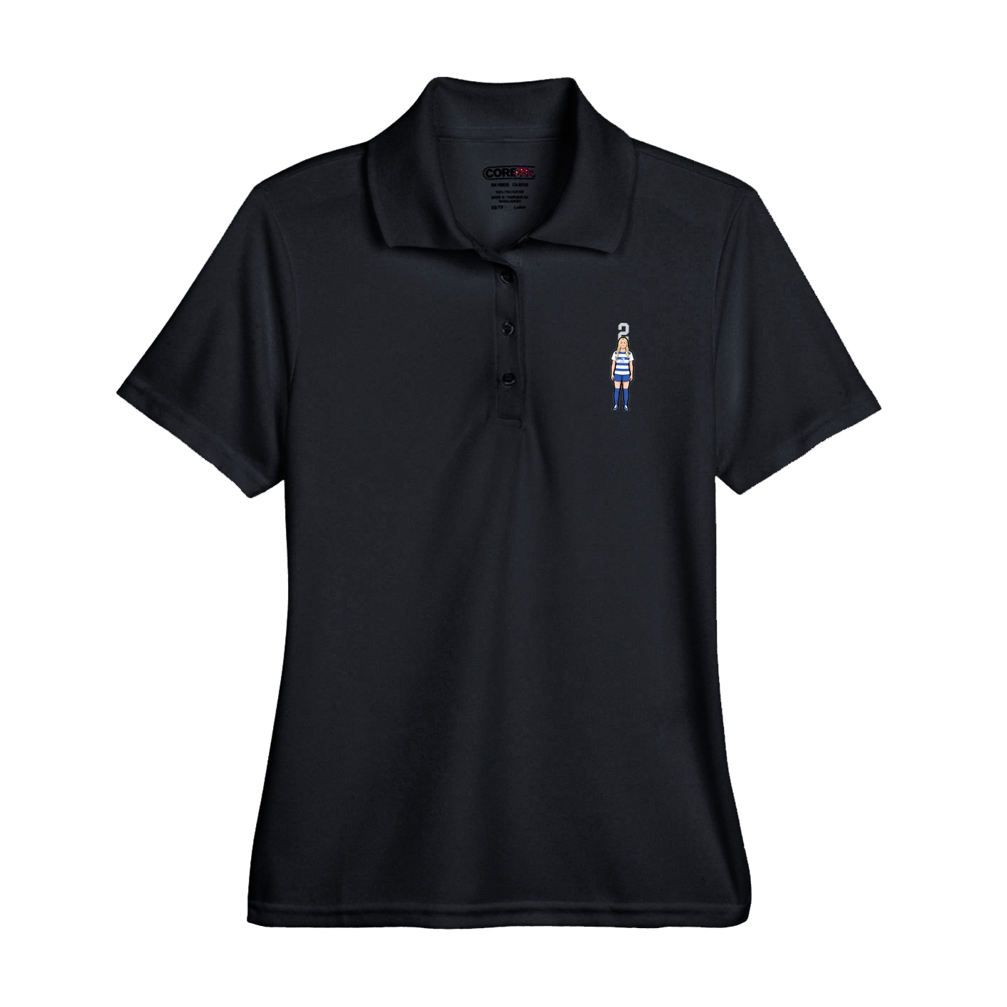 Womens Performance Polo — Number Top in Black