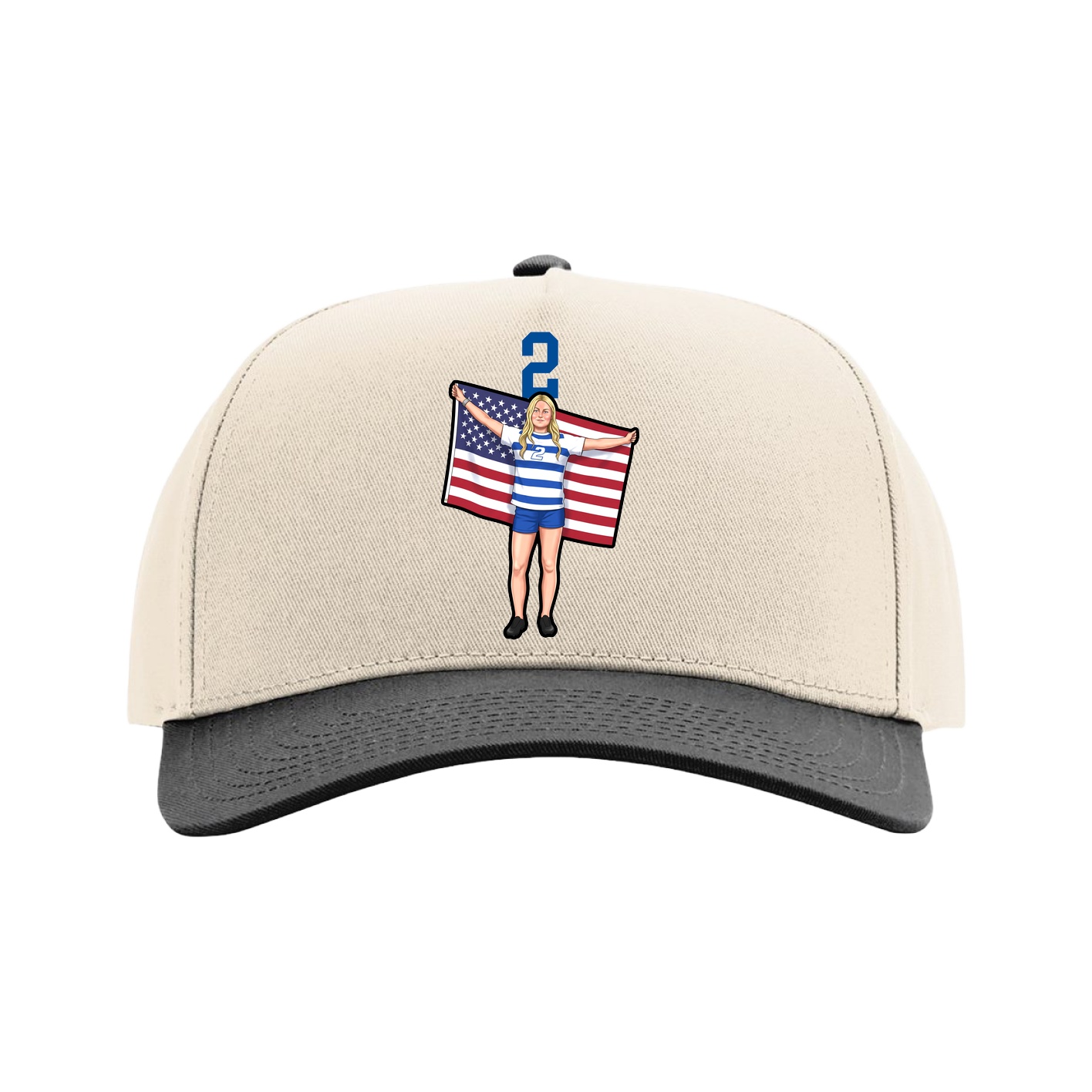 Full Fabric Five-Panel Champ Cap — Number Top in Cream/Black