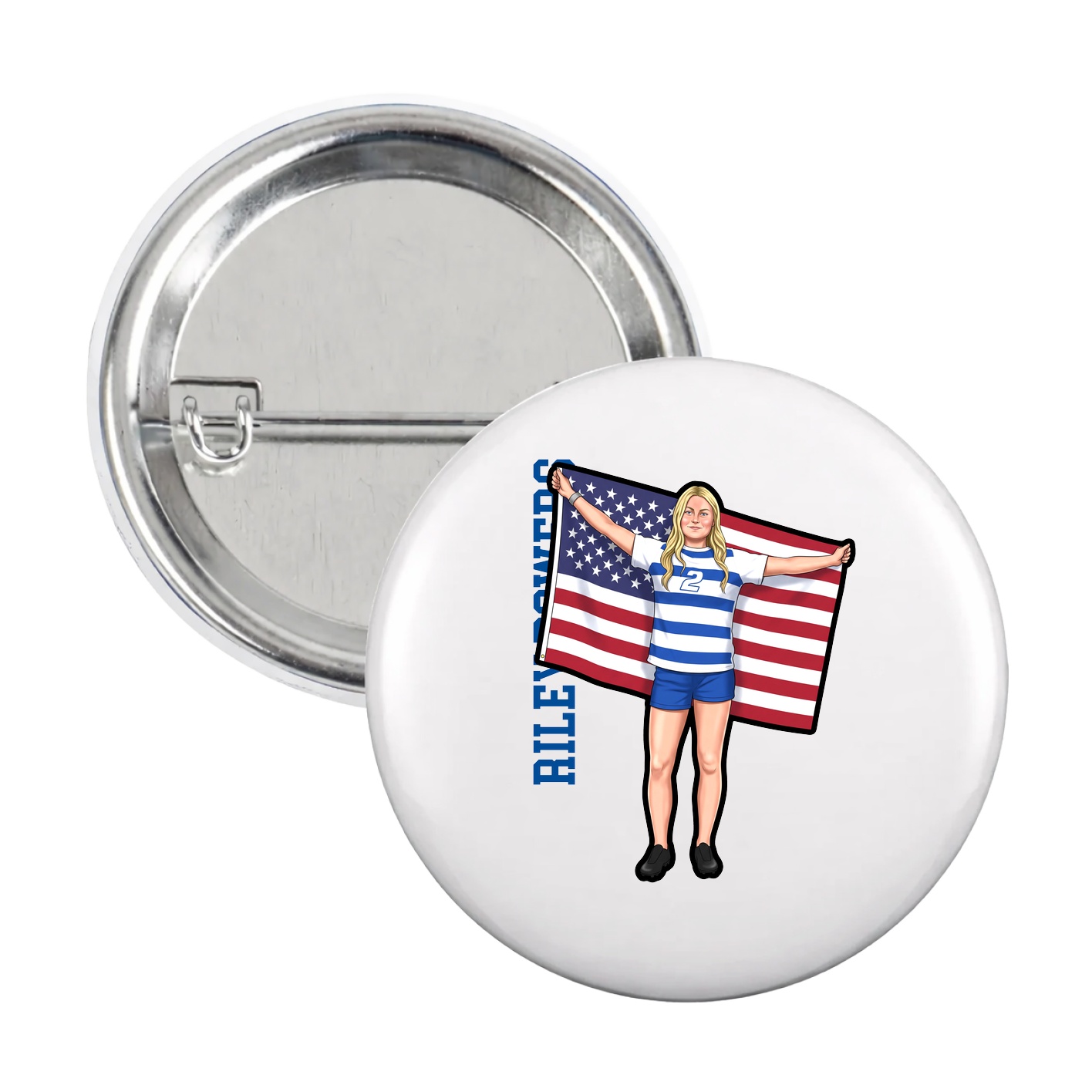 Game Day Button — Name Vertical in White