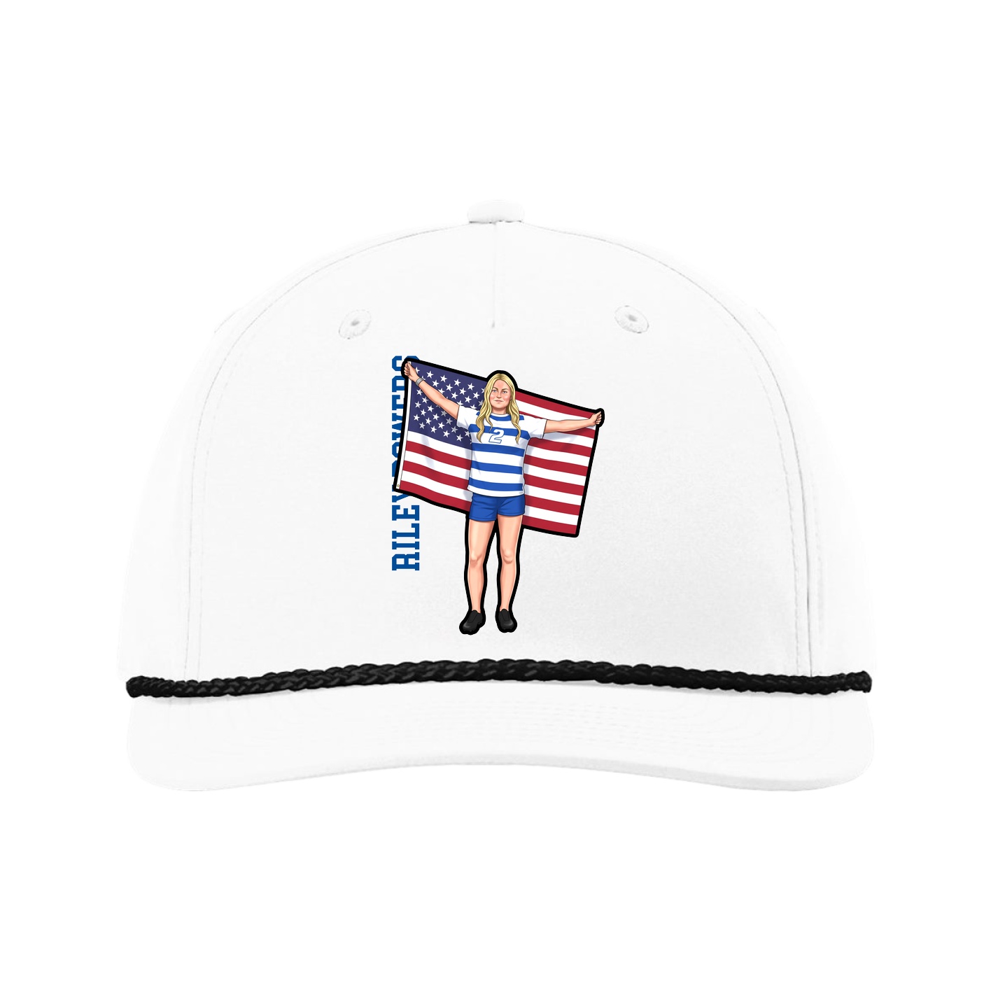 Five-Panel Classic Rope Cap — Name Vertical in White