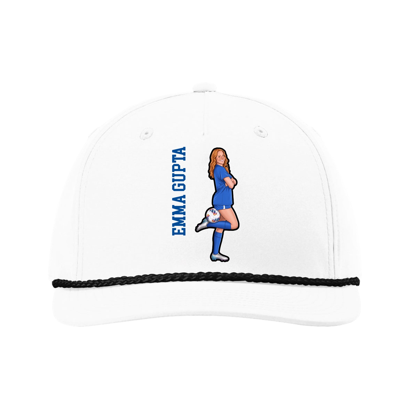 Five-Panel Classic Rope Cap — Name Vertical in White