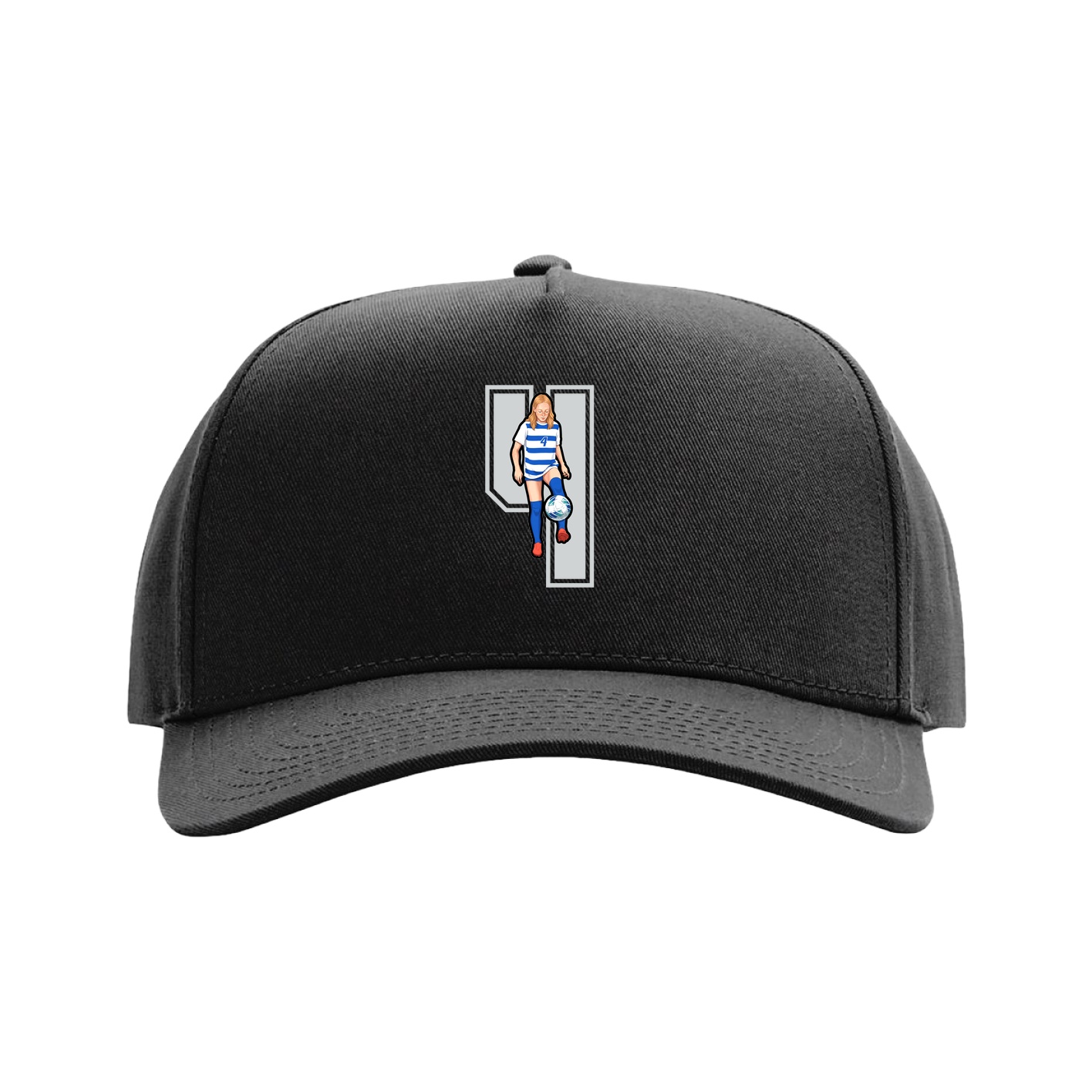 Full Fabric Five-Panel Champ Cap — Number in Black