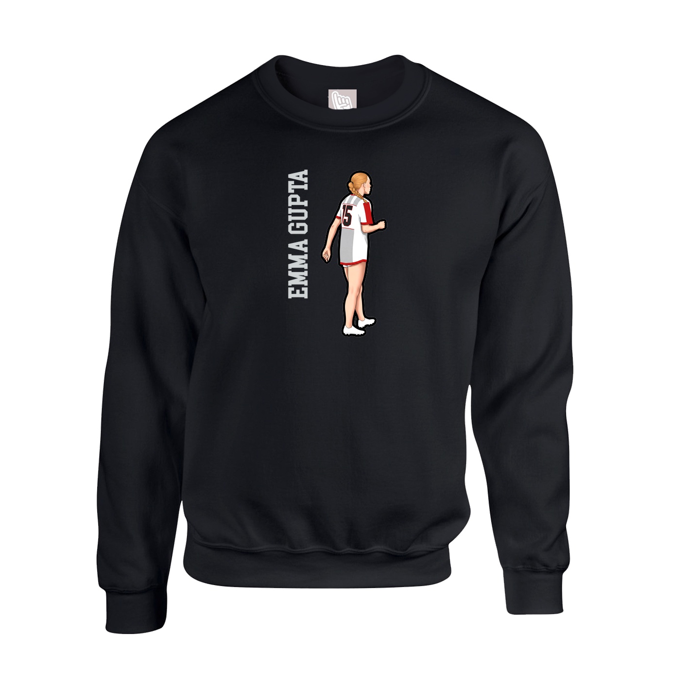 Fleece Crew — Name Vertical in Black