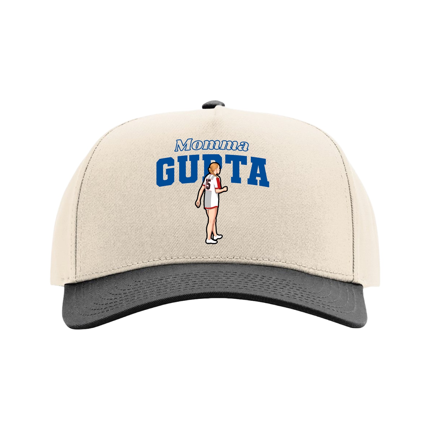Full Fabric Five-Panel Champ Cap — Mothers Day Block in Cream/Black