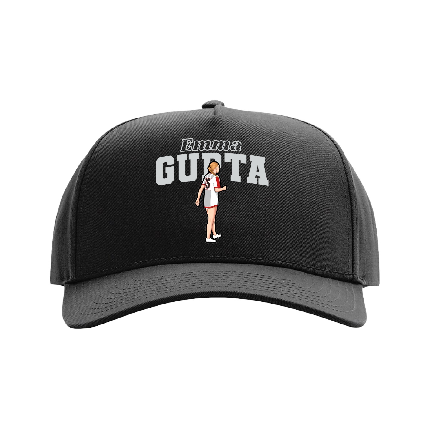Full Fabric Five-Panel Champ Cap — Name Arch in Black