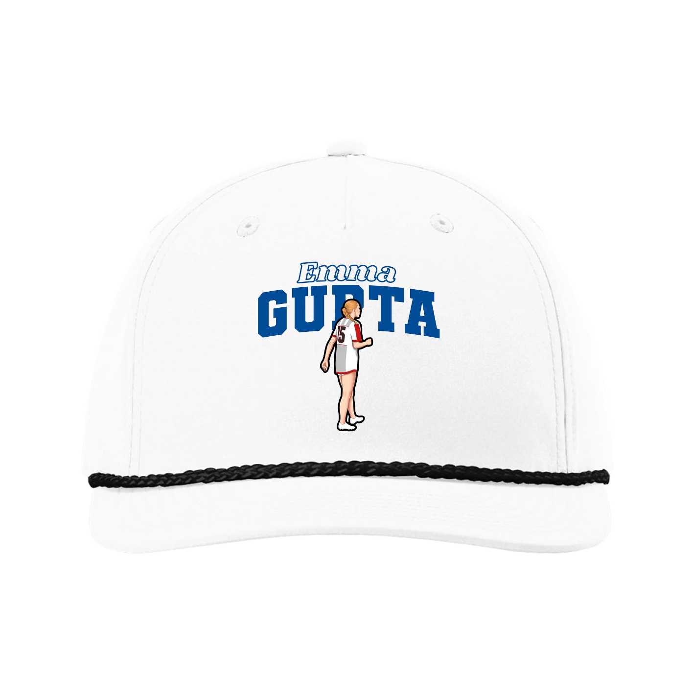 Five-Panel Classic Rope Cap — Name Arch in White