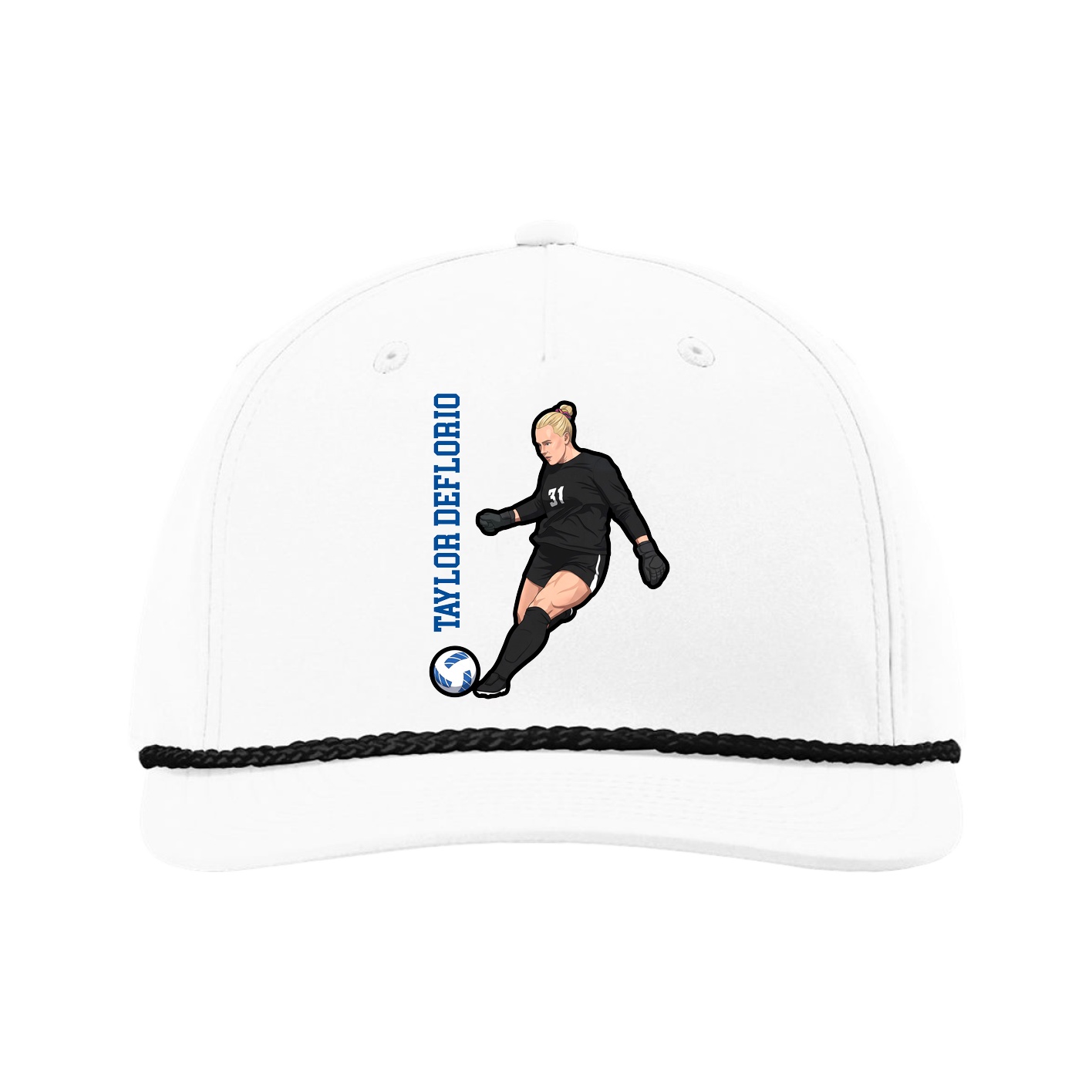 Five-Panel Classic Rope Cap — Name Vertical in White