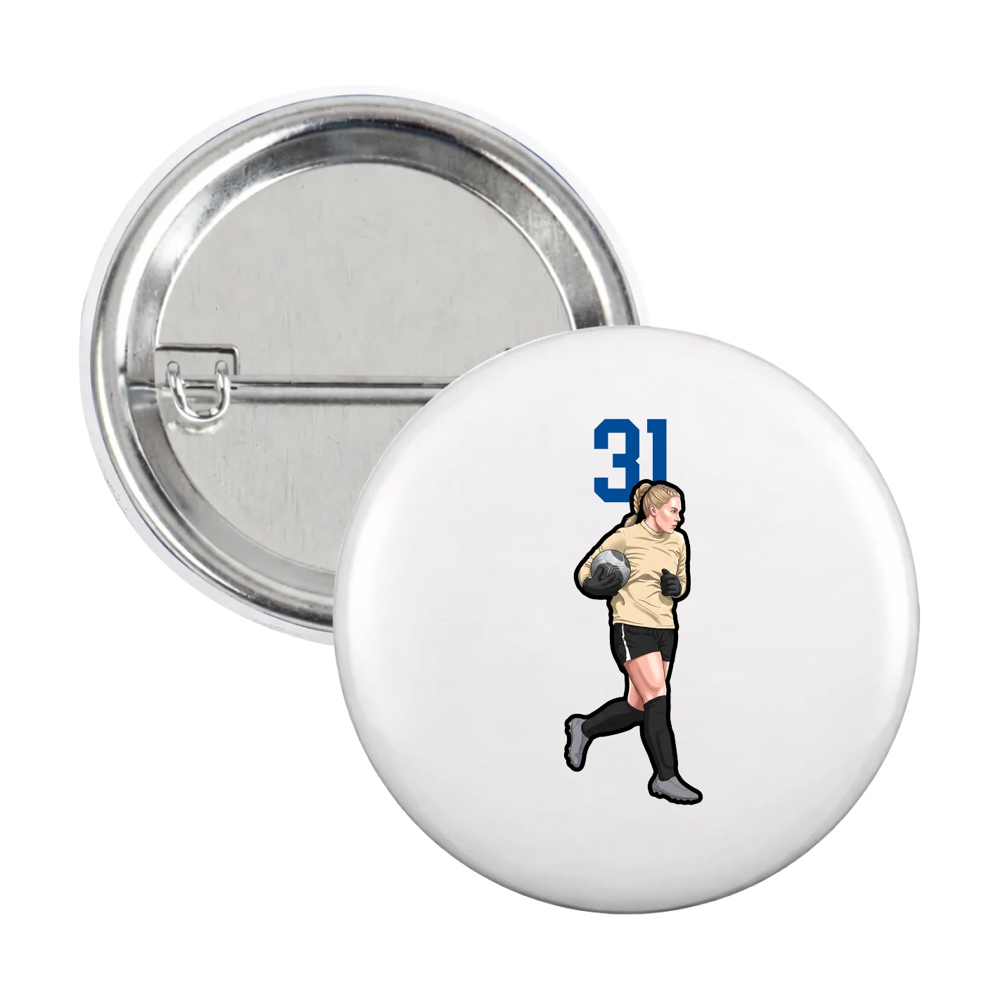 Game Day Button — Number Top in White