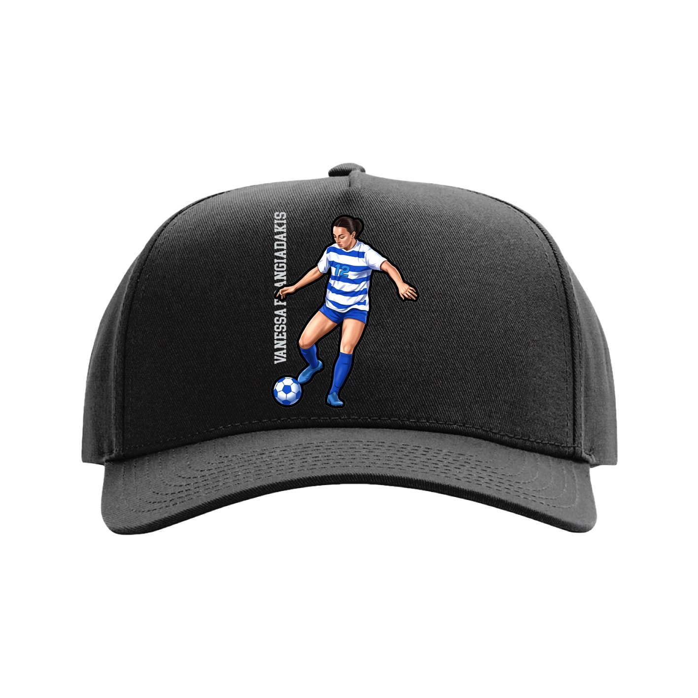 Full Fabric Five-Panel Champ Cap — Name Vertical in Black