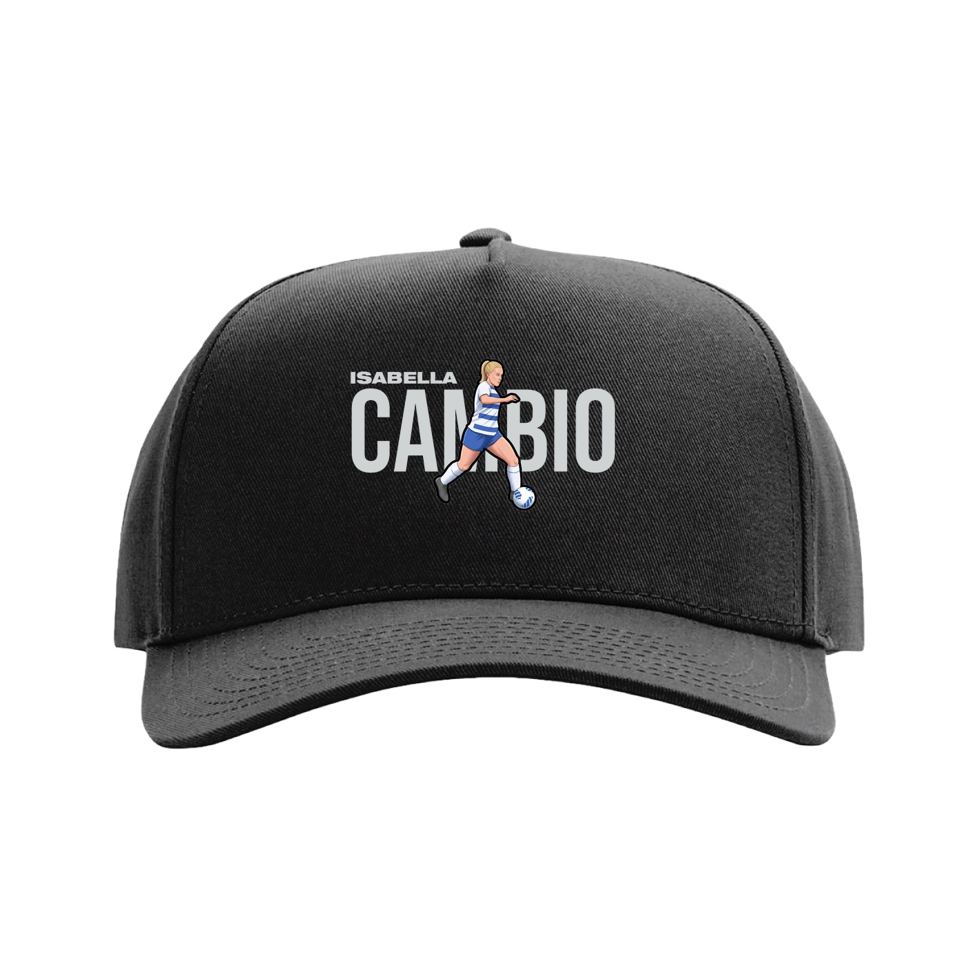 Full Fabric Five-Panel Champ Cap — Player Name in Black