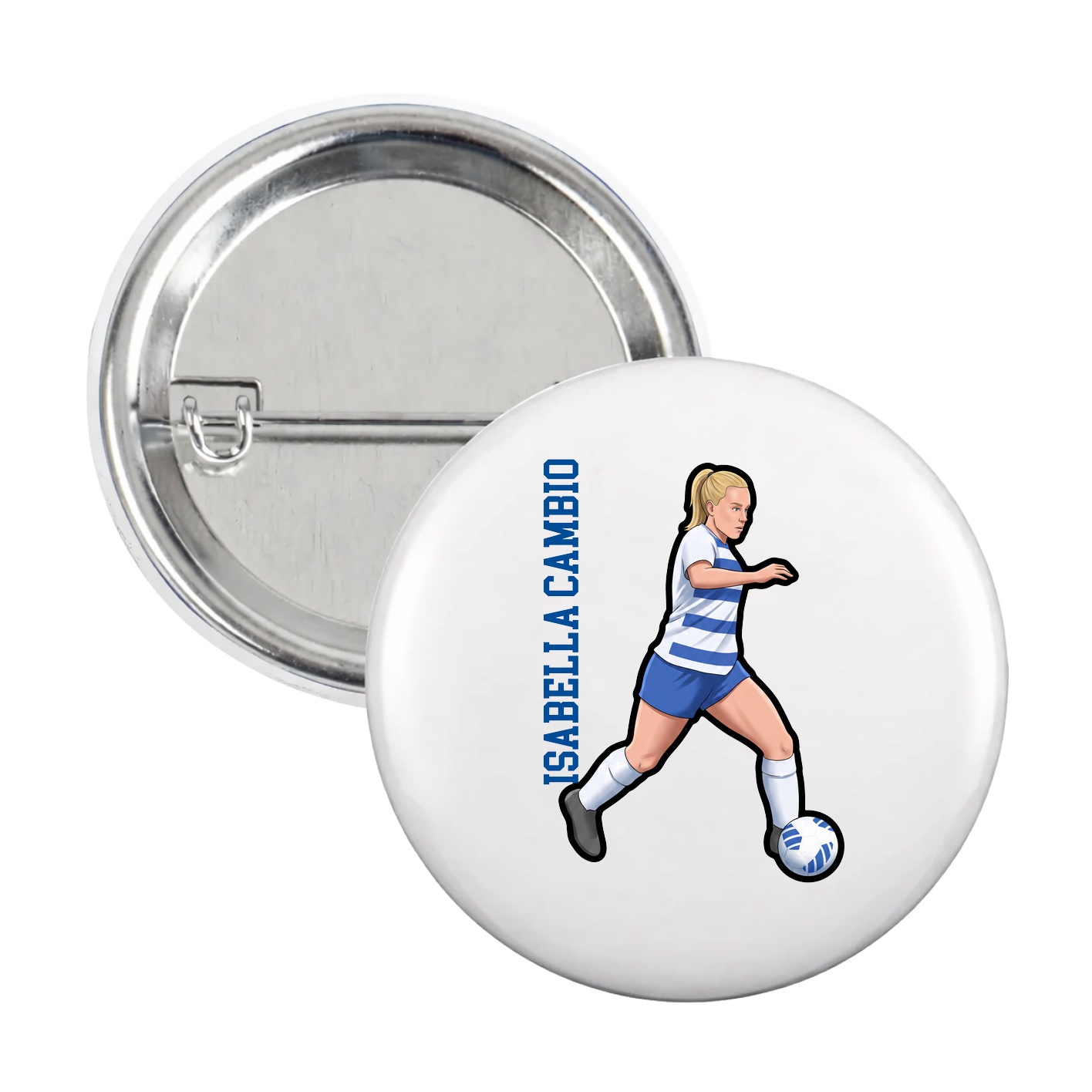 Game Day Button — Name Vertical in White