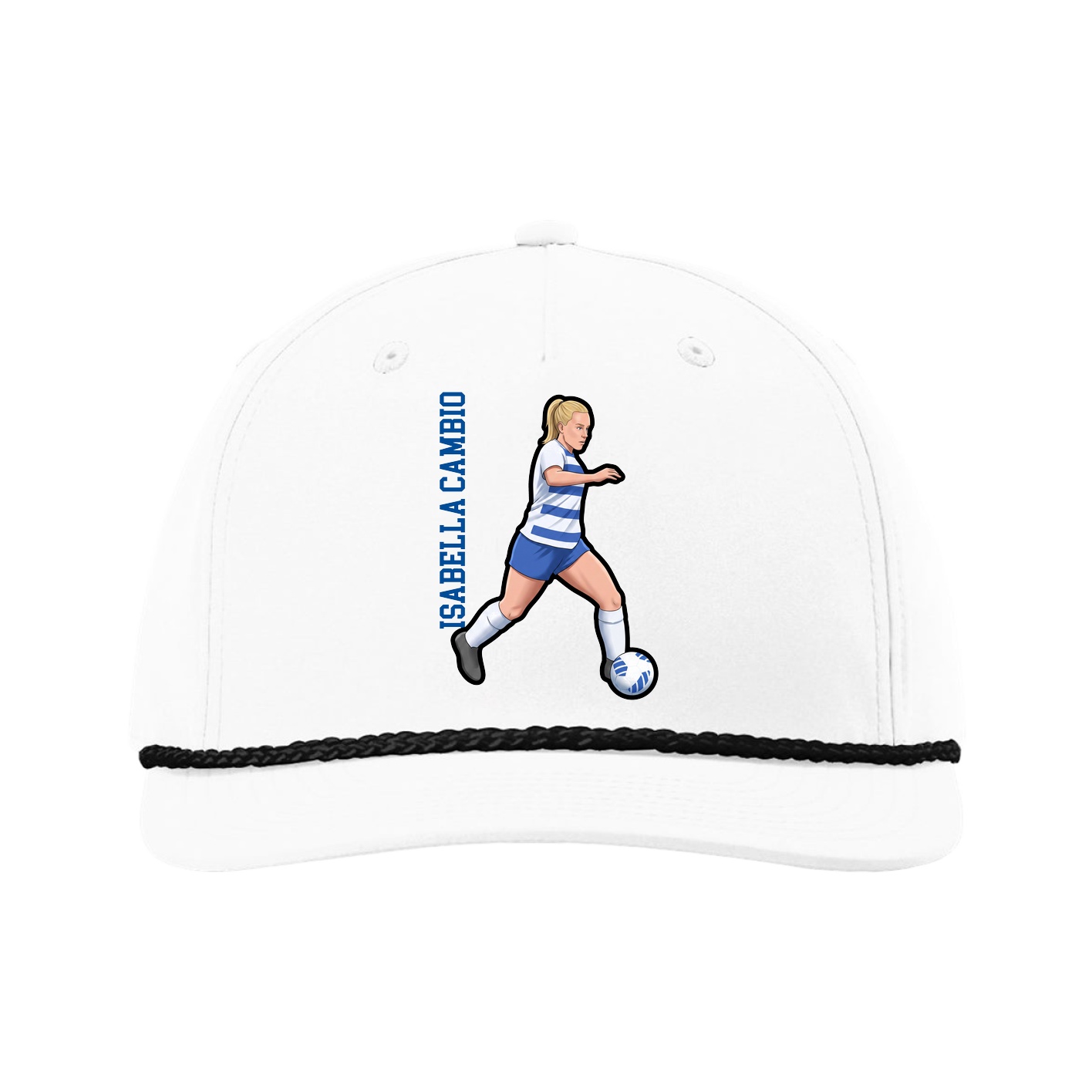 Five-Panel Classic Rope Cap — Name Vertical in White
