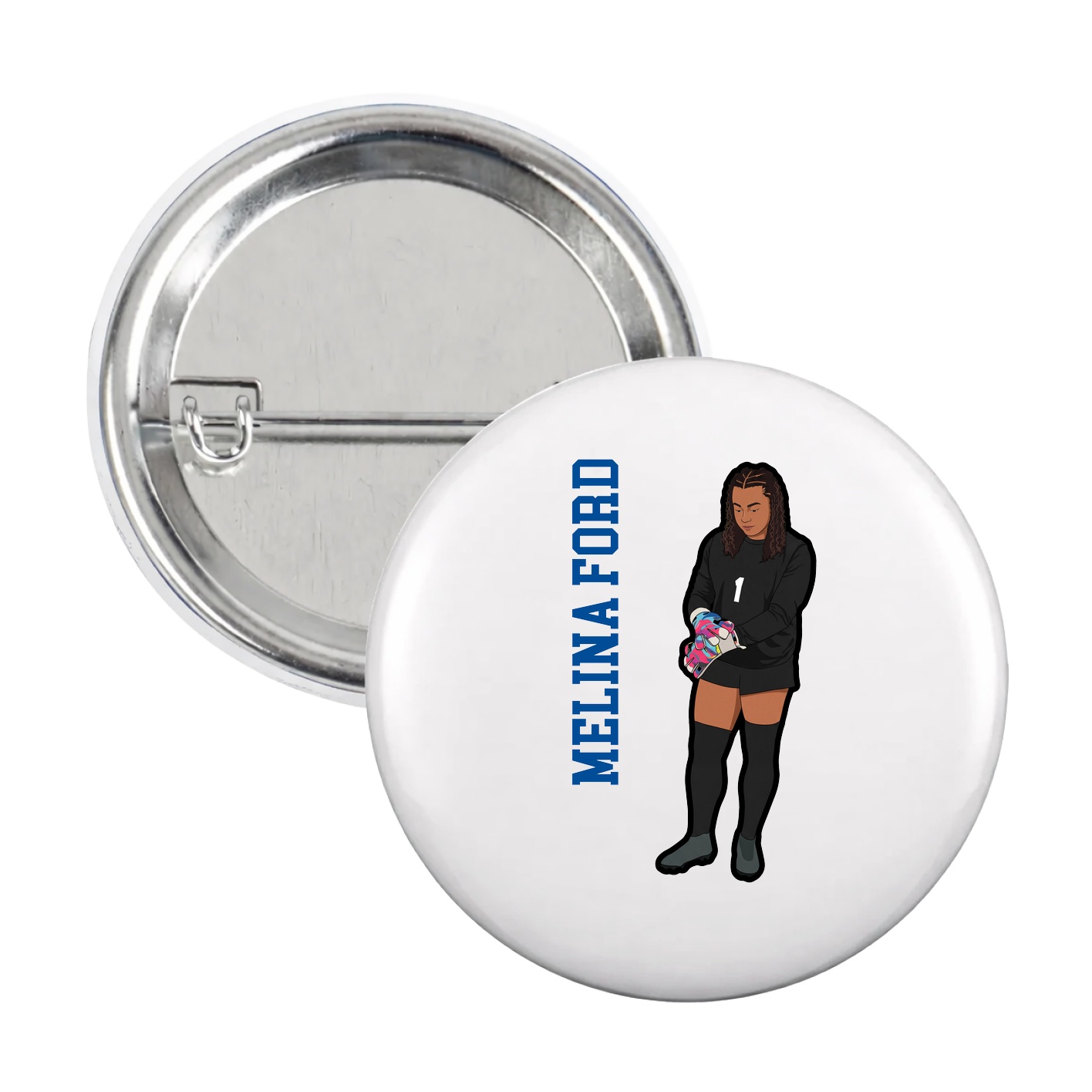 Game Day Button — Name Vertical in White