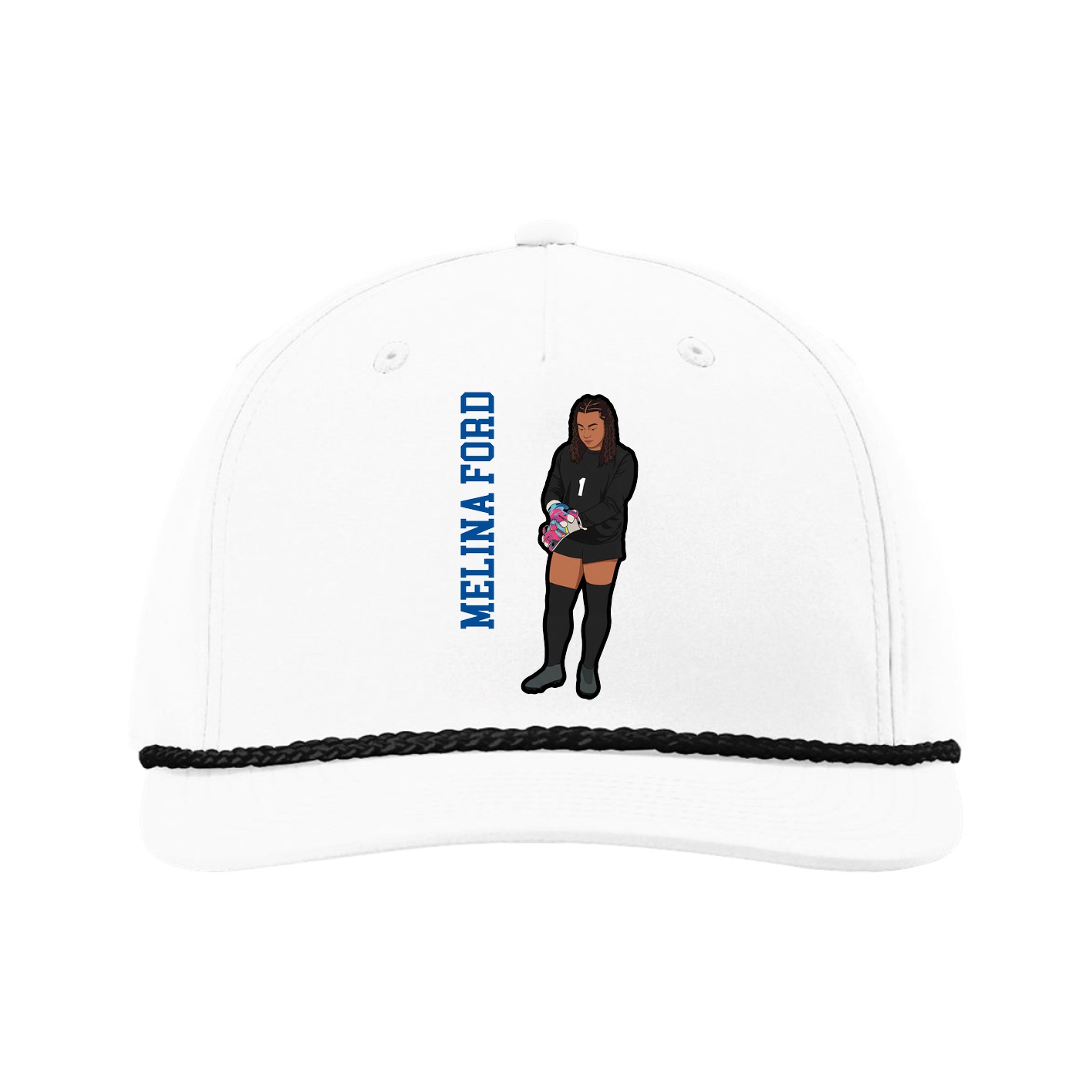 Five-Panel Classic Rope Cap — Name Vertical in White