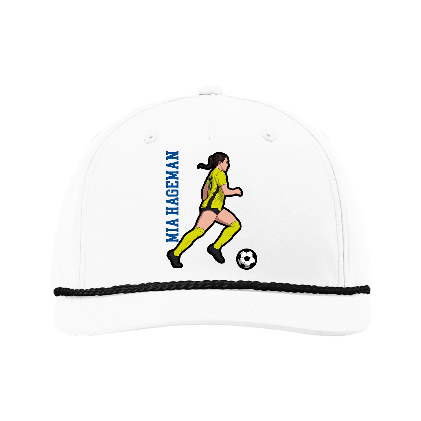 Five-Panel Classic Rope Cap — Name Vertical in White