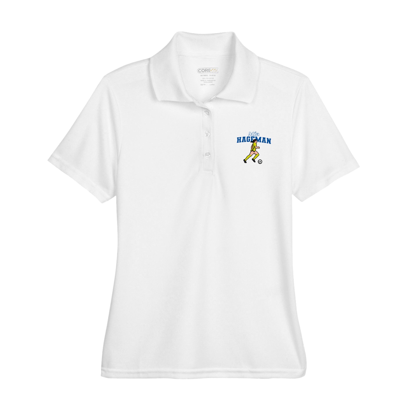Womens Performance Polo — Name Arch in White