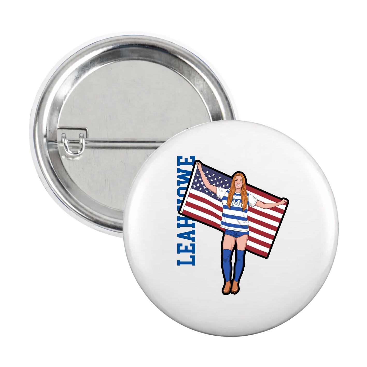 Game Day Button — Name Vertical in White