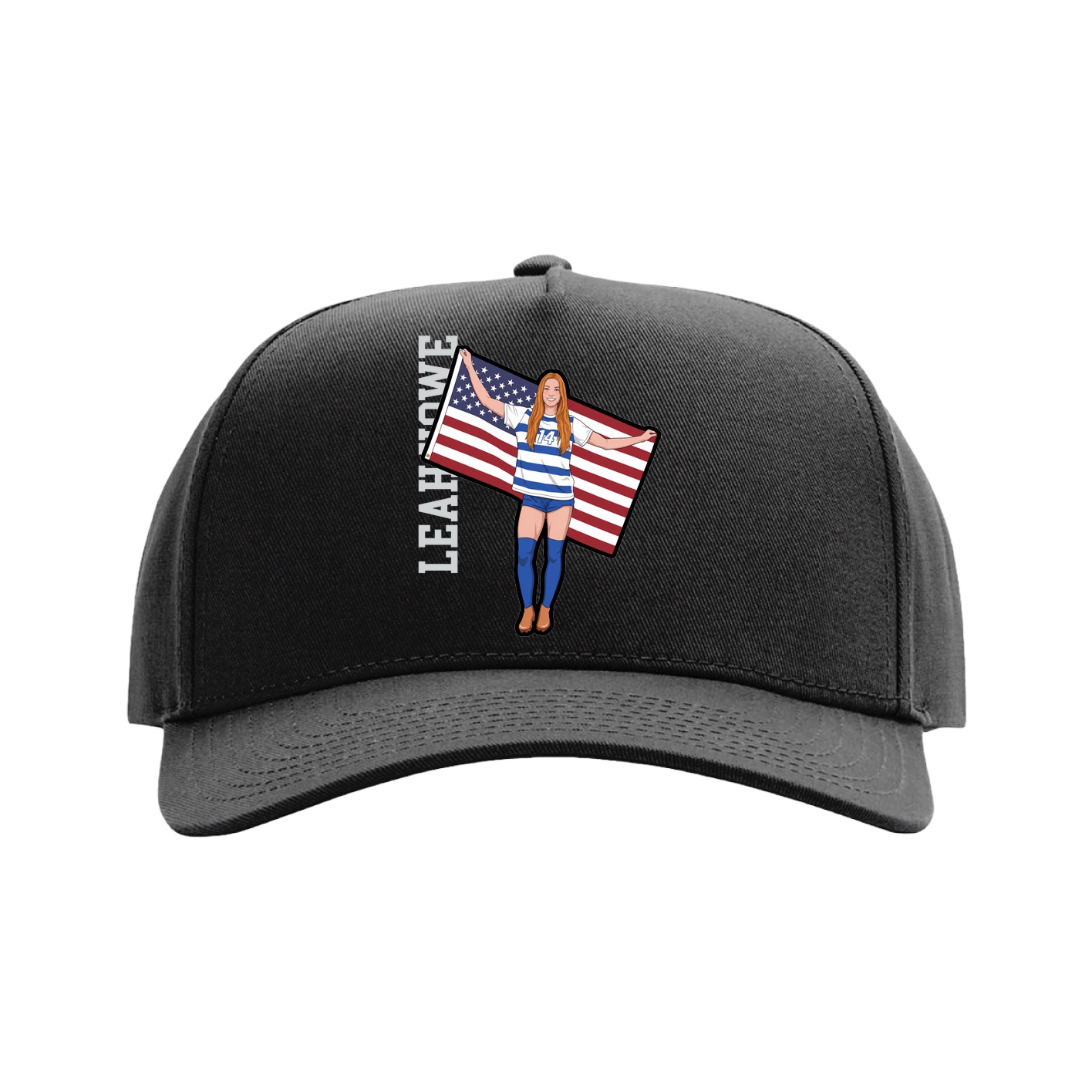 Full Fabric Five-Panel Champ Cap — Name Vertical in Black