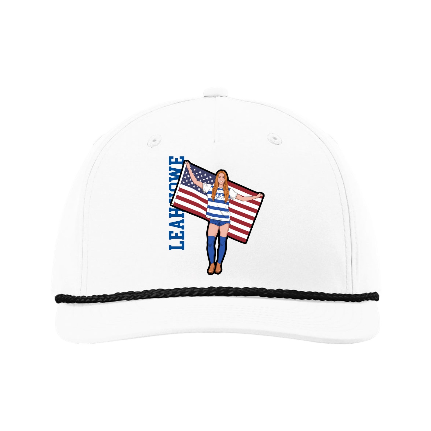 Five-Panel Classic Rope Cap — Name Vertical in White
