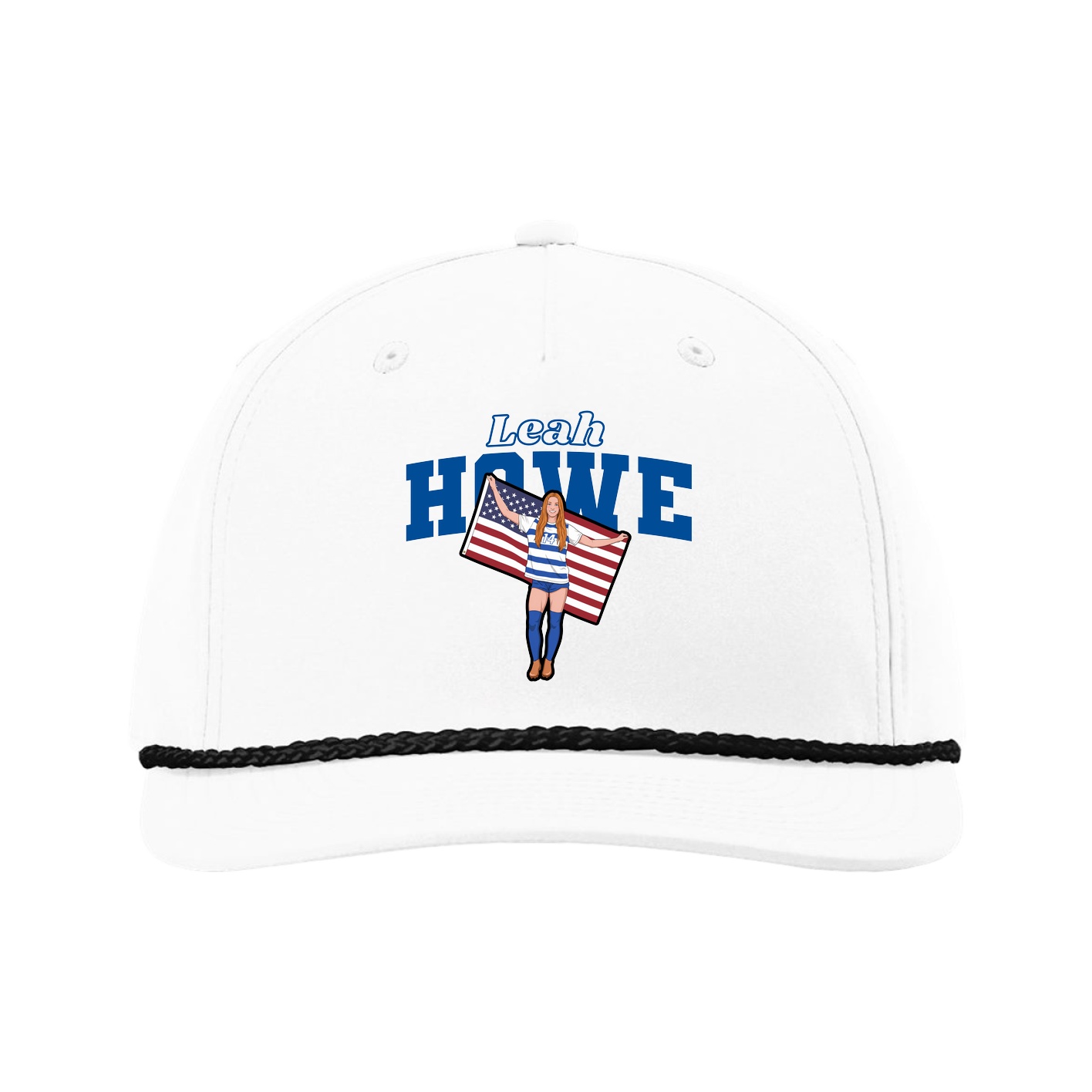 Five-Panel Classic Rope Cap — Name Arch in White