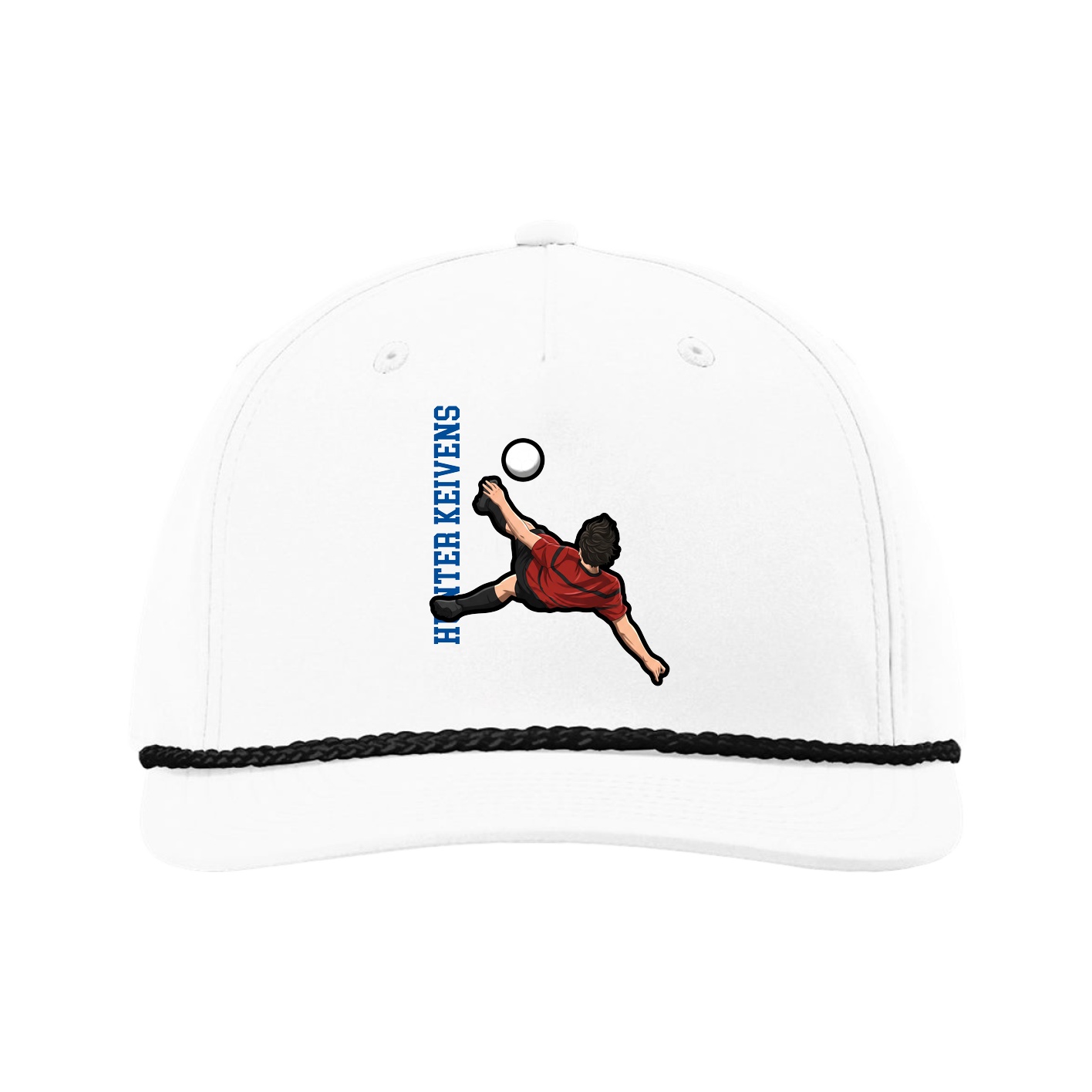 Five-Panel Classic Rope Cap — Name Vertical in White