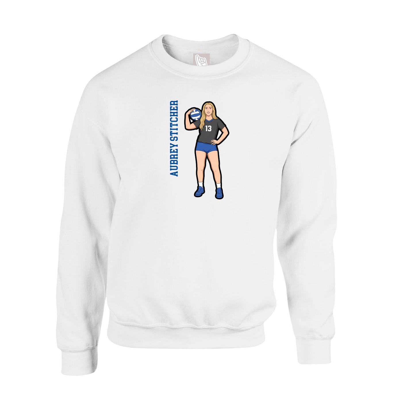 Fleece Crew — Name Vertical in White