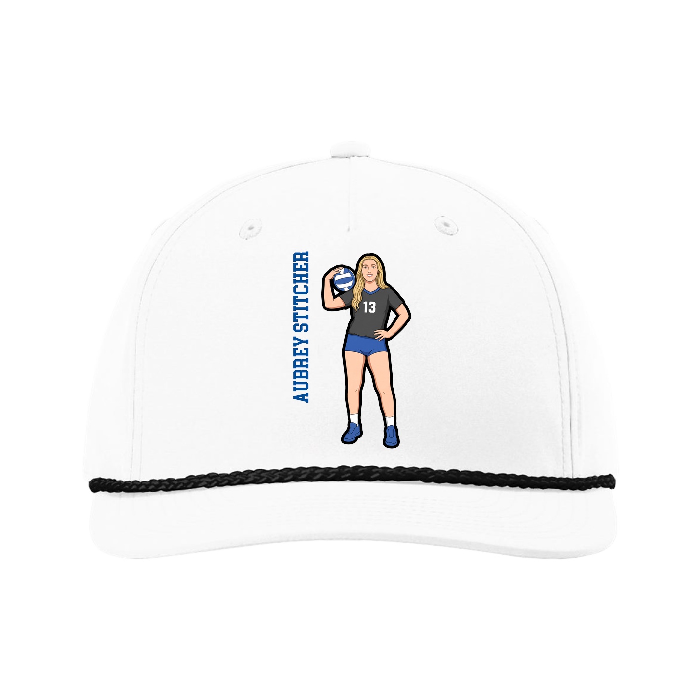 Five-Panel Classic Rope Cap — Name Vertical in White