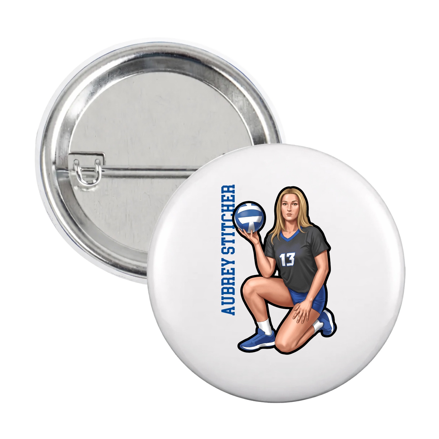 Game Day Button — Name Vertical in White