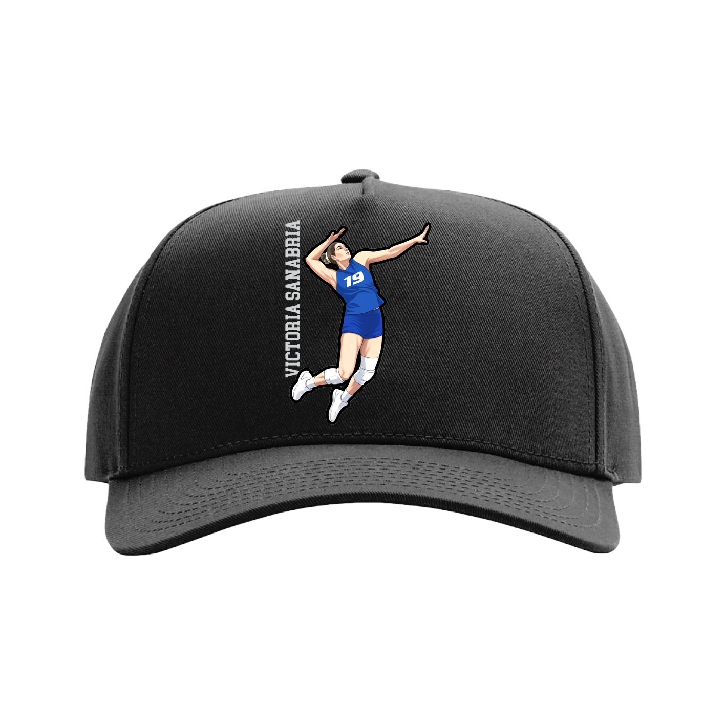 Full Fabric Five-Panel Champ Cap — Name Vertical in Black