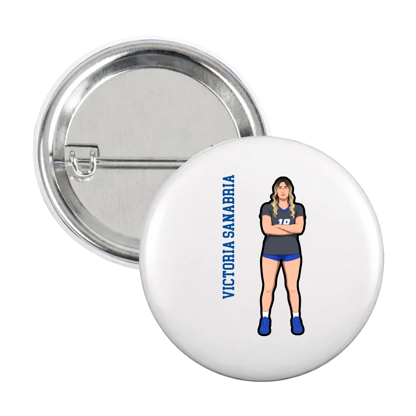 Game Day Button — Name Vertical in White