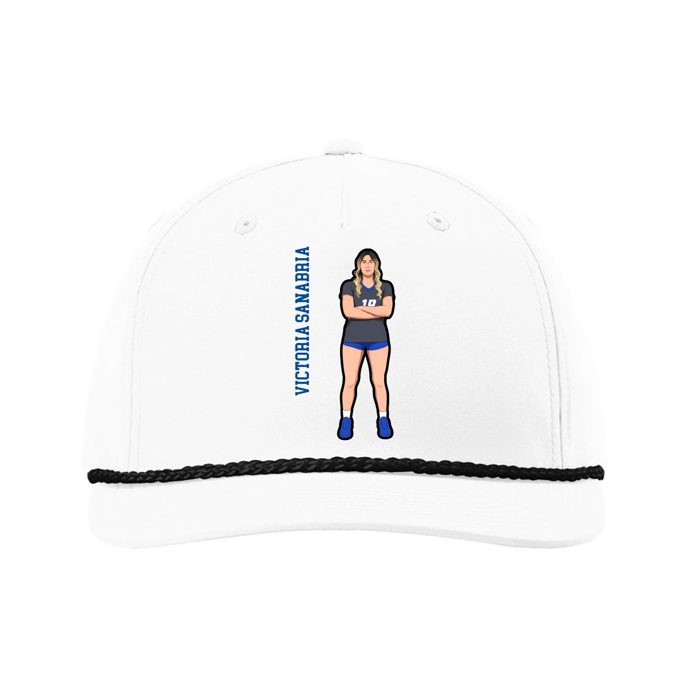 Five-Panel Classic Rope Cap — Name Vertical in White
