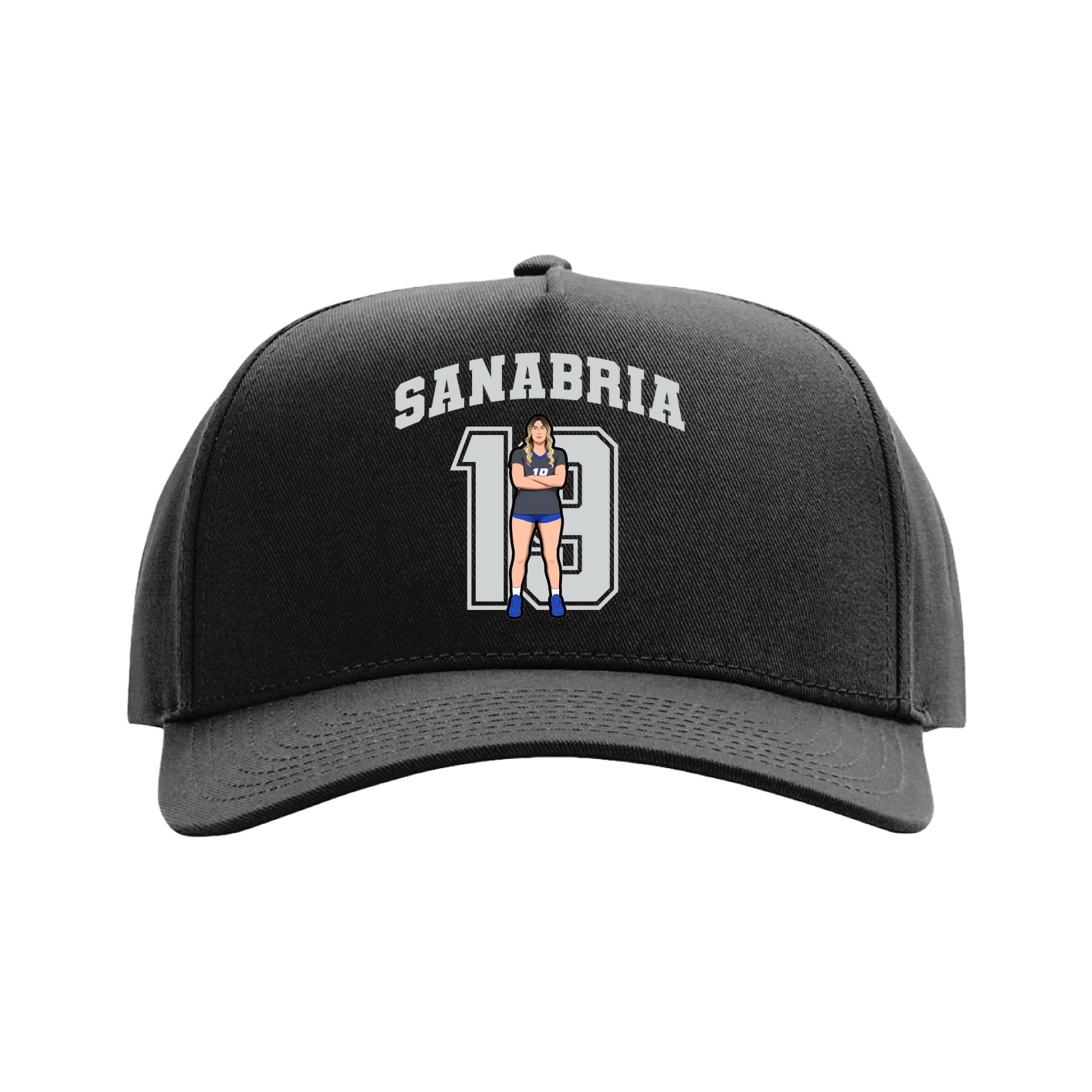 Full Fabric Five-Panel Champ Cap — Number in Black