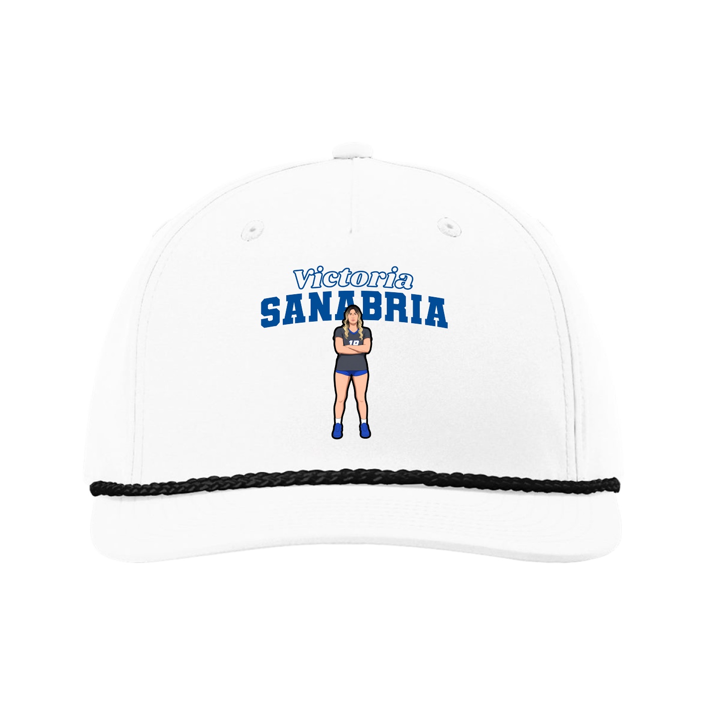 Five-Panel Classic Rope Cap — Name Arch in White
