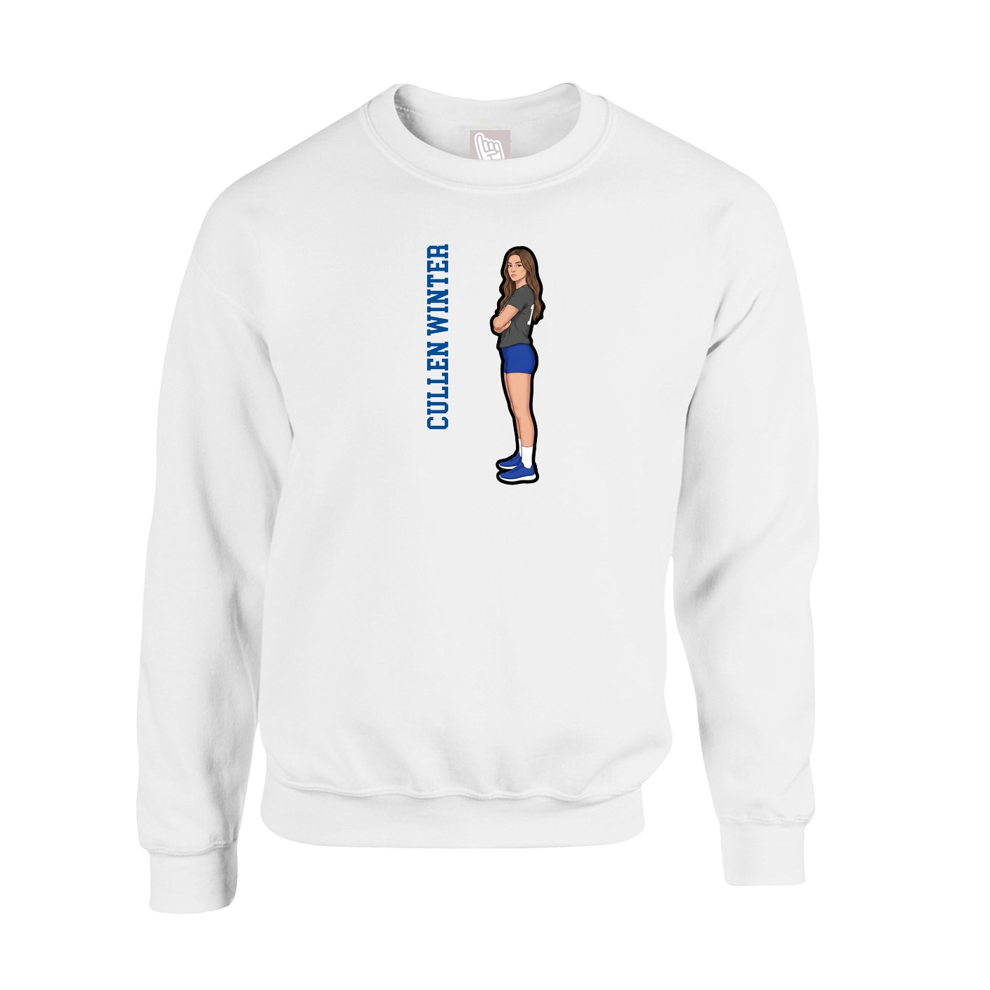 Fleece Crew — Name Vertical in White