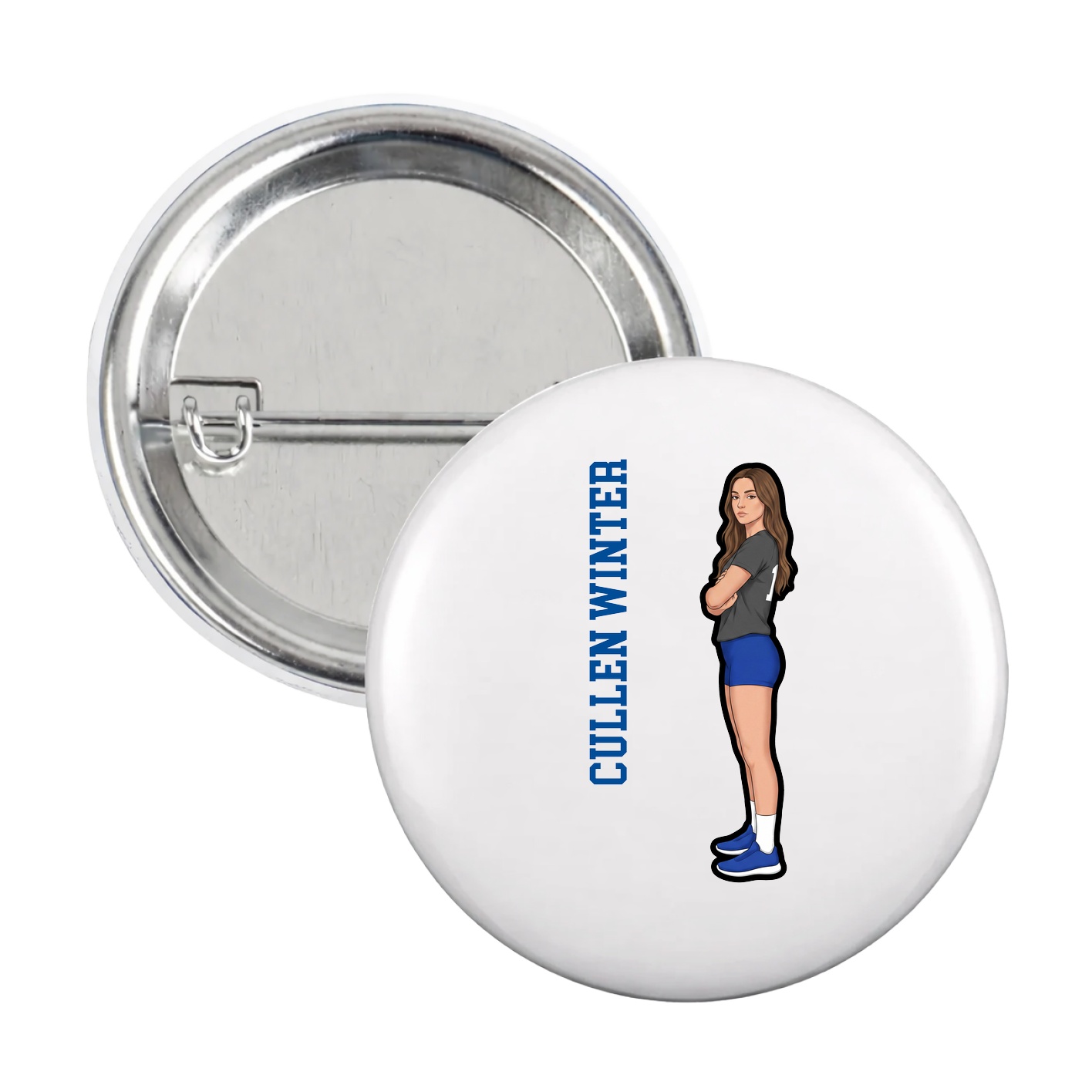 Game Day Button — Name Vertical in White