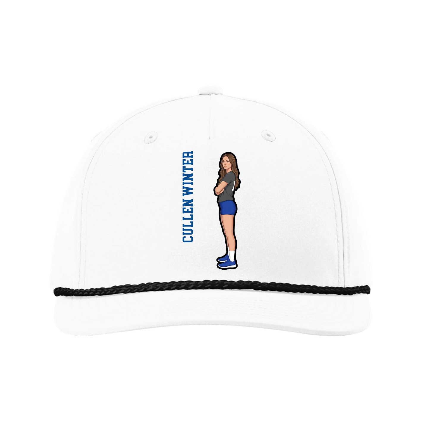 Five-Panel Classic Rope Cap — Name Vertical in White