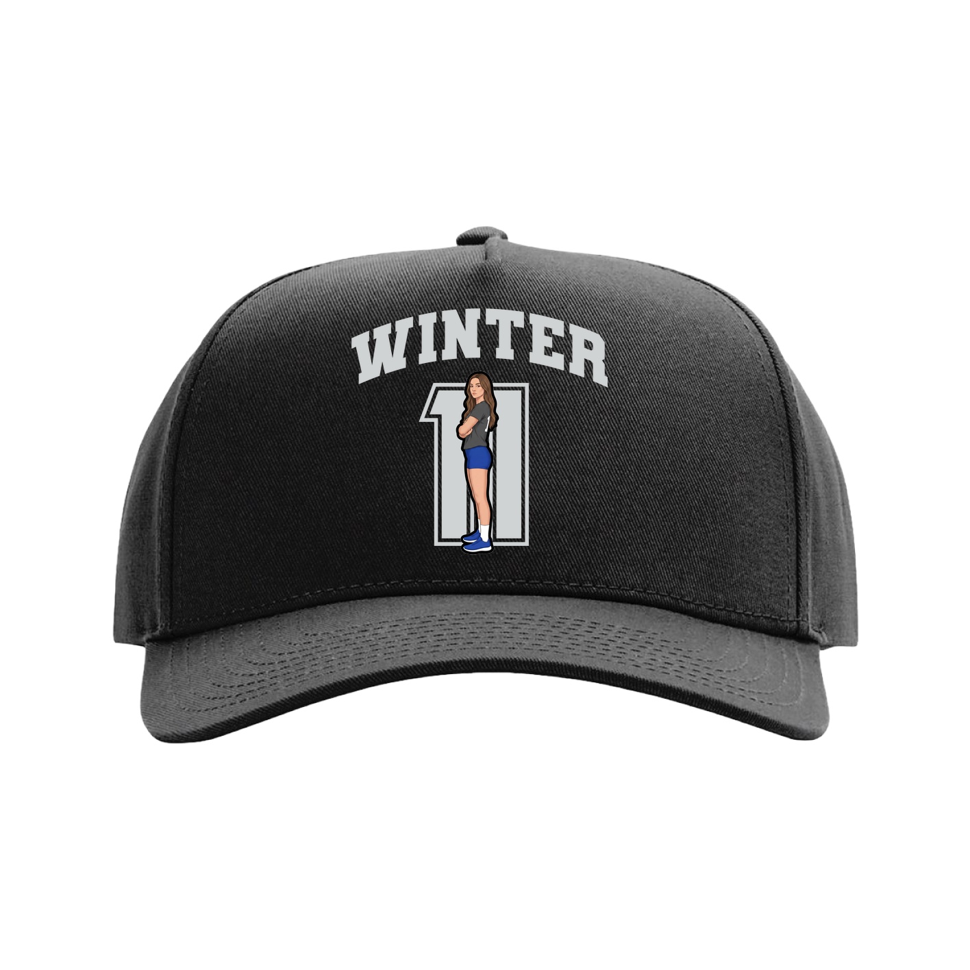 Full Fabric Five-Panel Champ Cap — Number in Black
