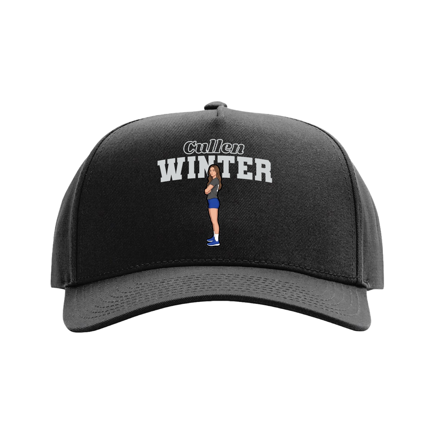 Full Fabric Five-Panel Champ Cap — Name Arch in Black