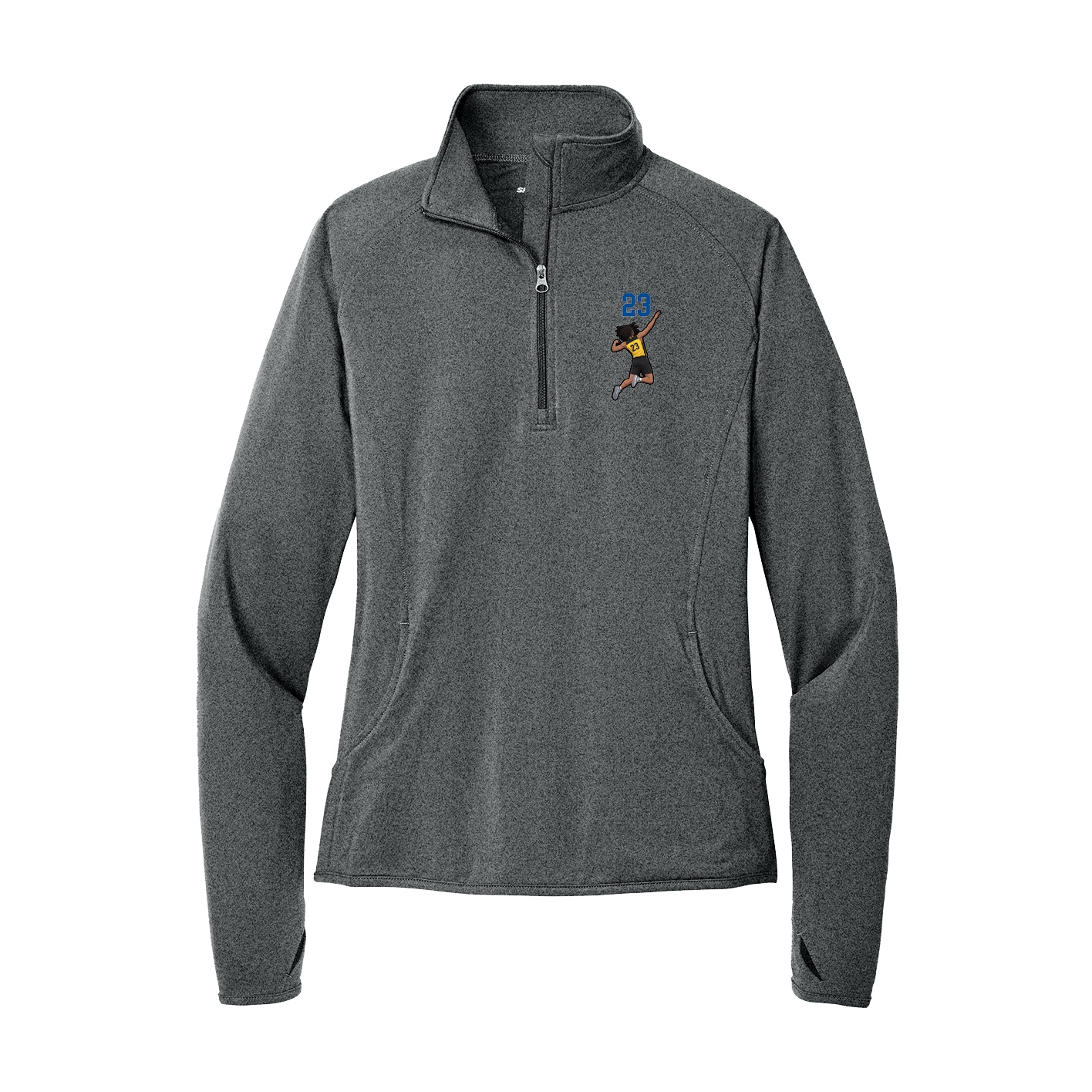 Women's Q-Zip Pullover — Number Top in Grey