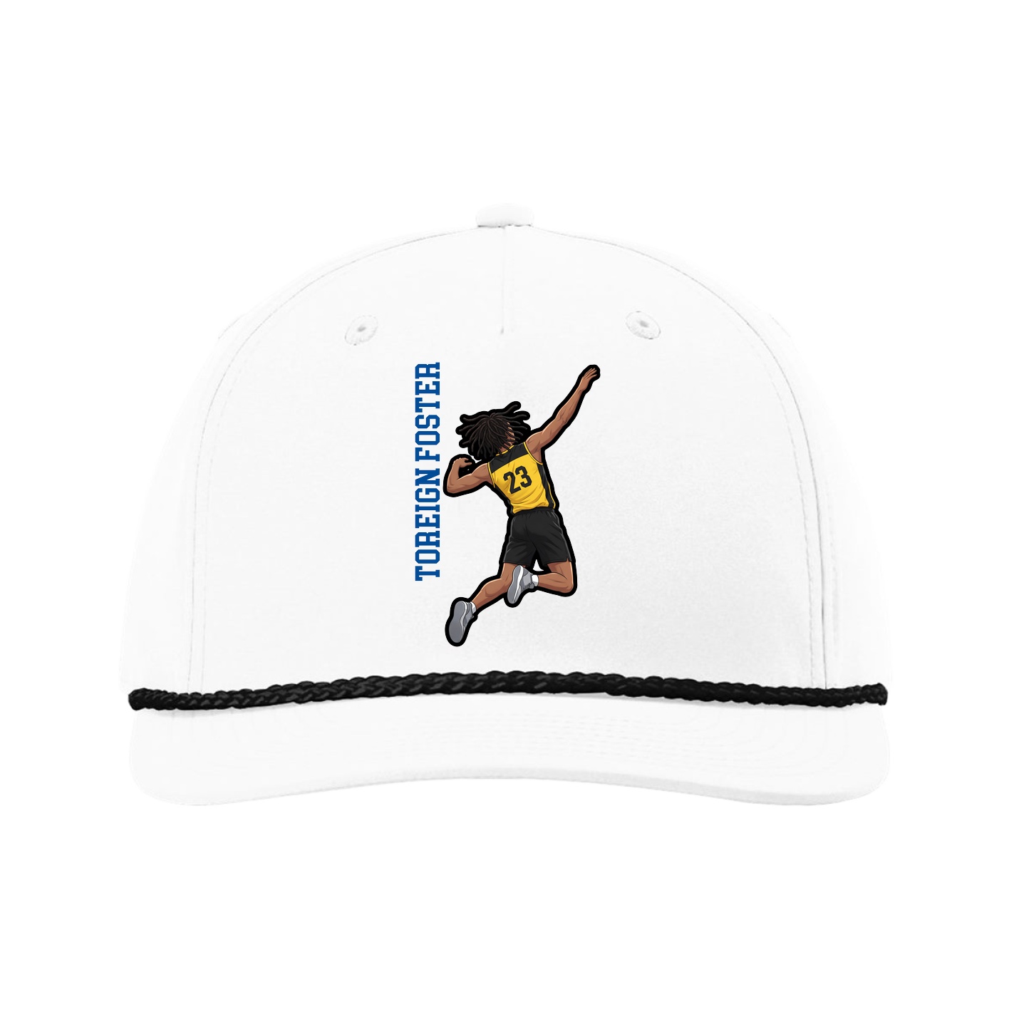 Five-Panel Classic Rope Cap — Name Vertical in White