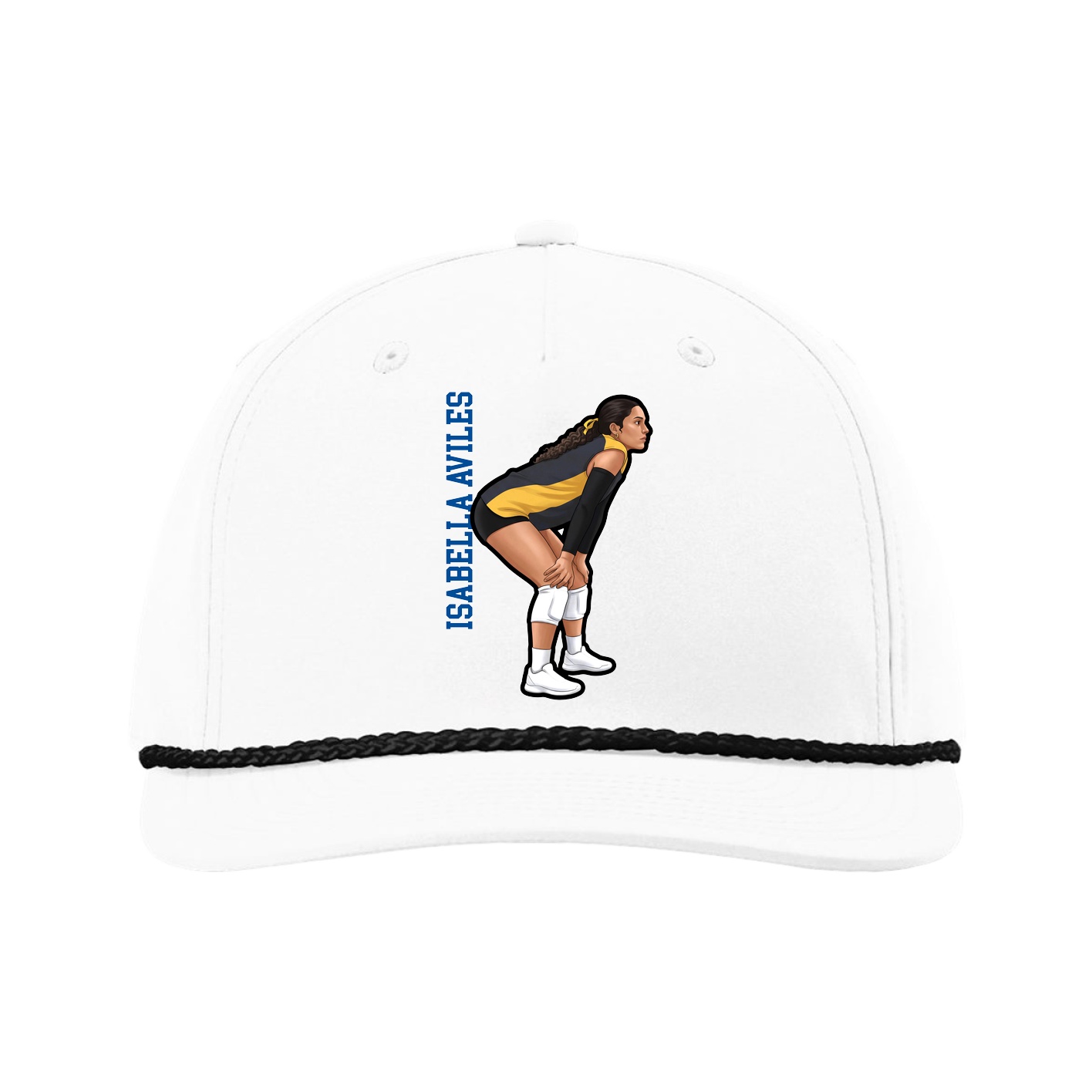 Five-Panel Classic Rope Cap — Name Vertical in White