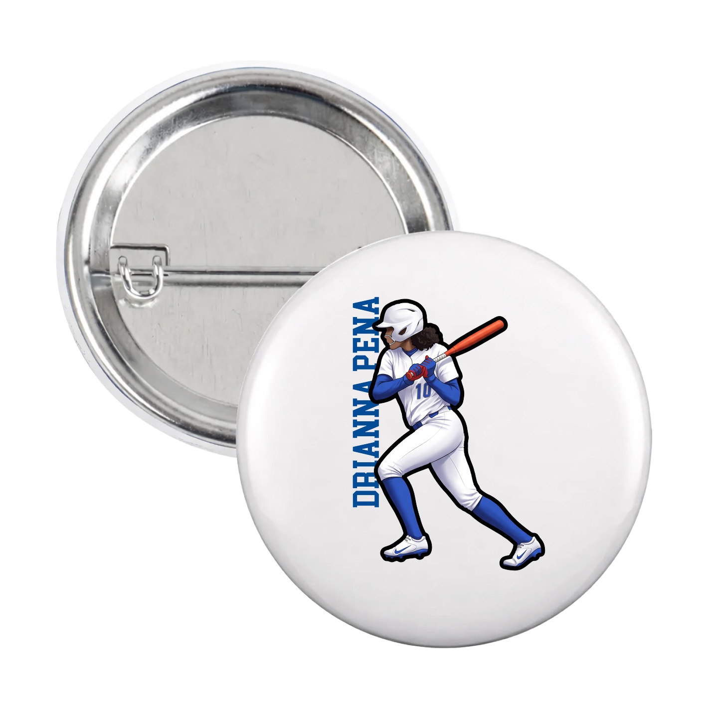 Game Day Button — Name Vertical in White