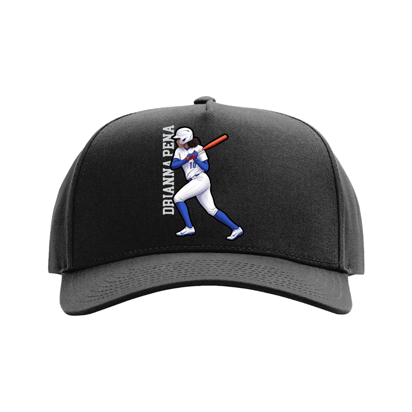 Full Fabric Five-Panel Champ Cap — Name Vertical in Black