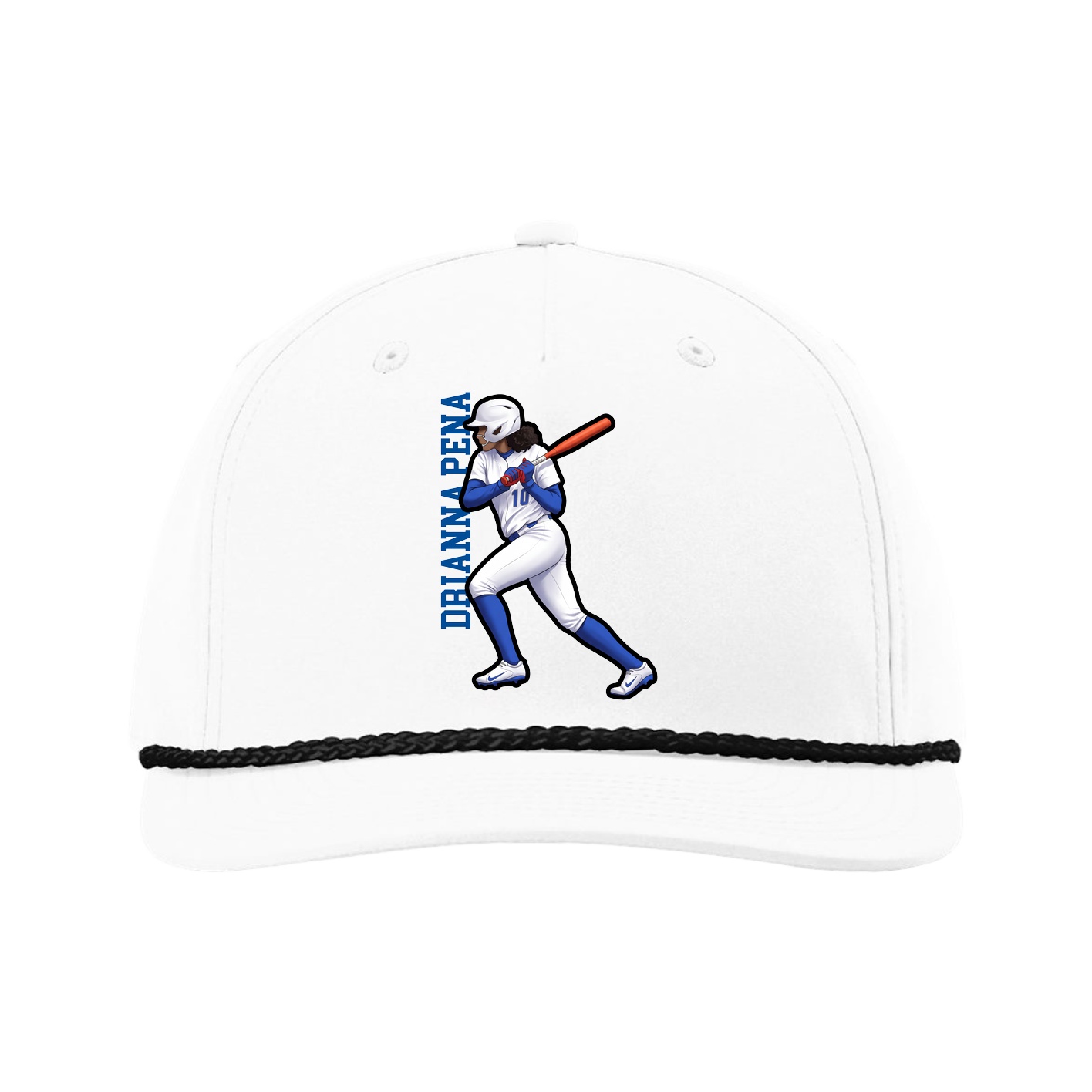 Five-Panel Classic Rope Cap — Name Vertical in White