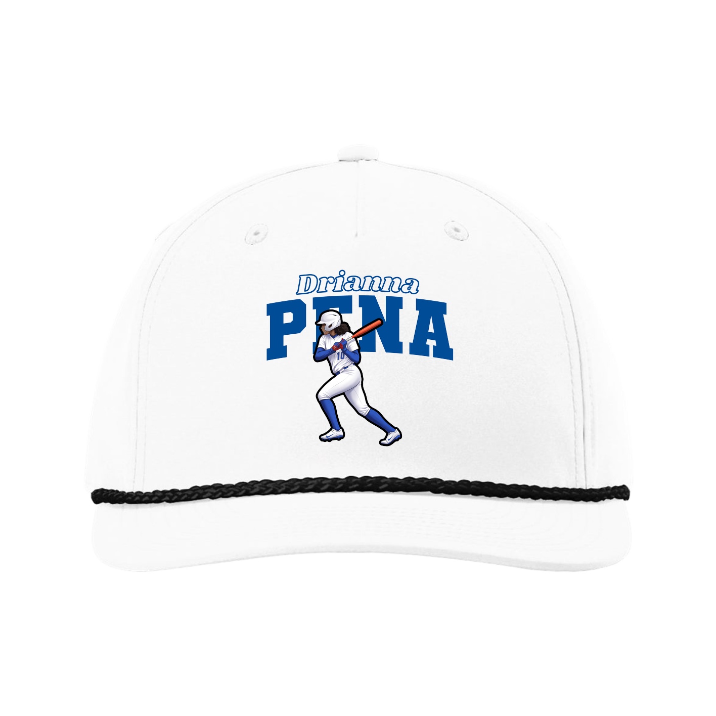 Five-Panel Classic Rope Cap — Name Arch in White