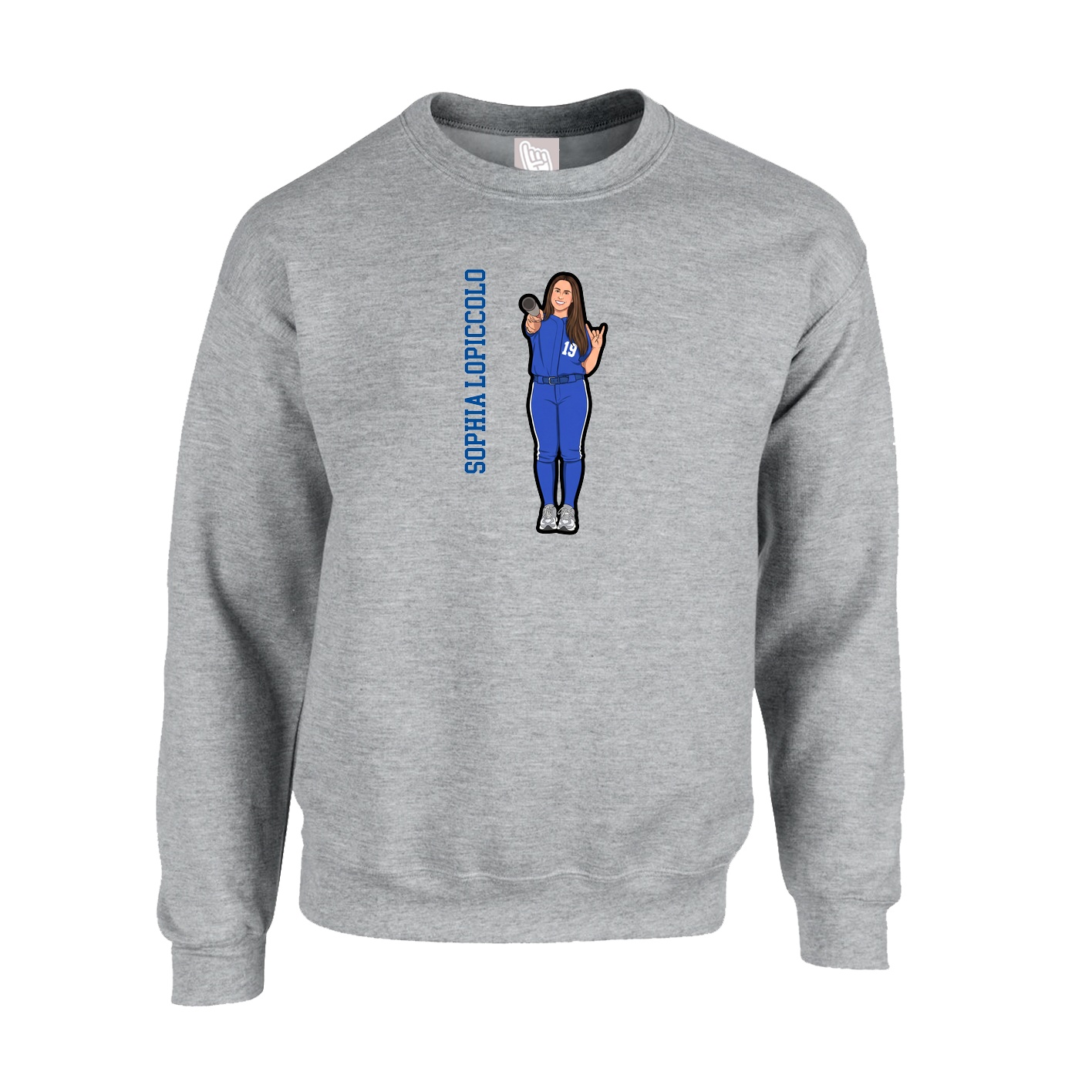 Fleece Crew — Name Vertical in Grey